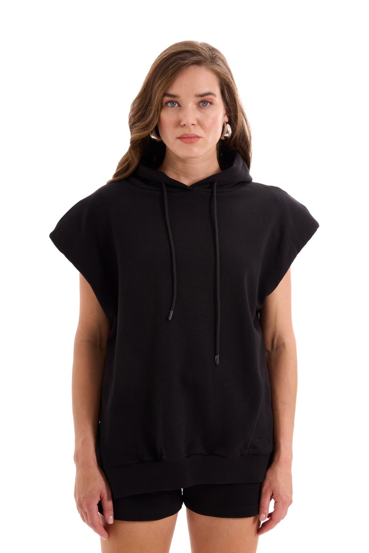 MORREZ Siyah Vatkalı Kısa Kollu Sweatshirt