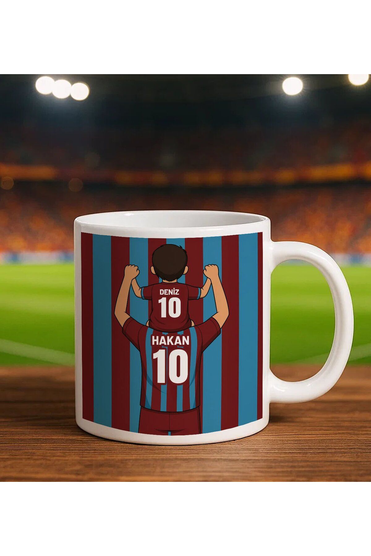 Bk Gift Kişiye Özel Baba&Çocuk Bordo-Mavi Forma Tasarımlı Beyaz Kupa Bardak, Arkadaşa Hediye, Sevgil