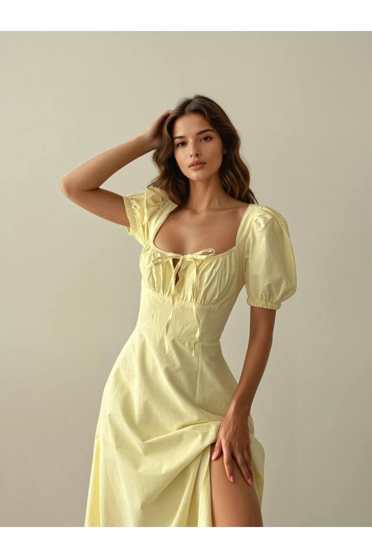 Lady Pixie Kadın Önü Büzgülü Bağcık Detaylı Elbise