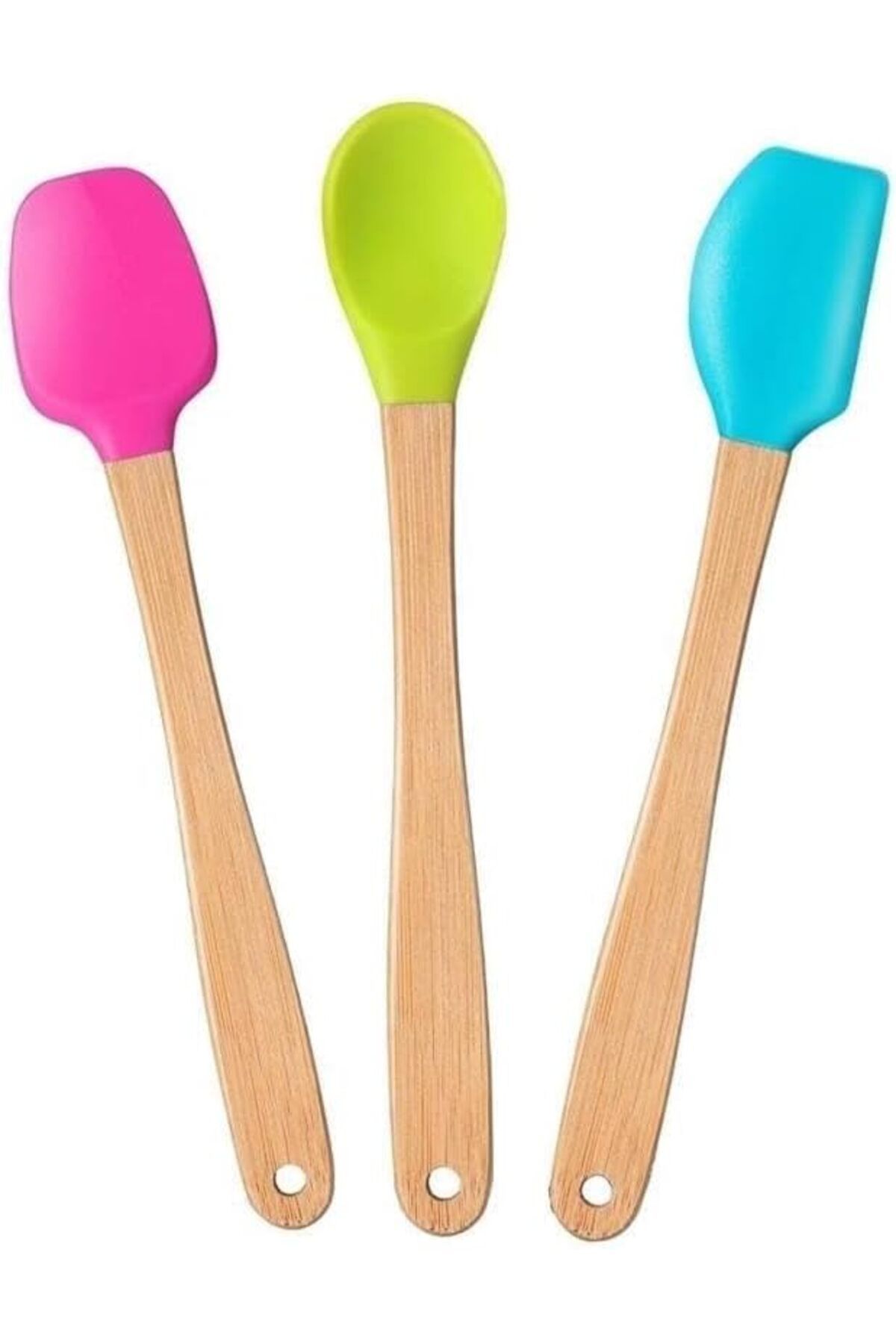 Mena Rise TuonShop Indigo 3'lü Renkli Bambu Saplı Silikon Spatula Seti Uzun 26cm 1122991