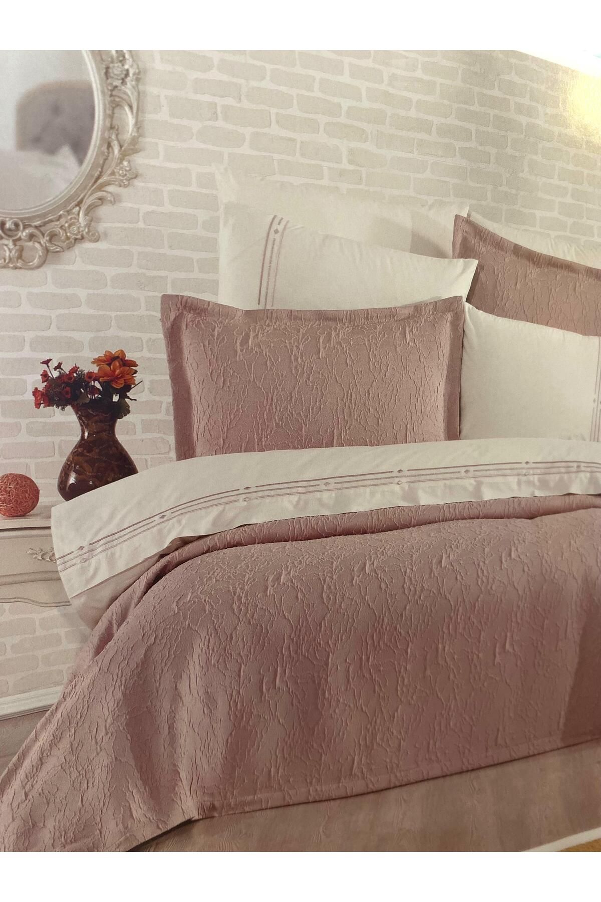 MaralHome Modern Yatak Örtüsü Seti 9 Parça Pudra