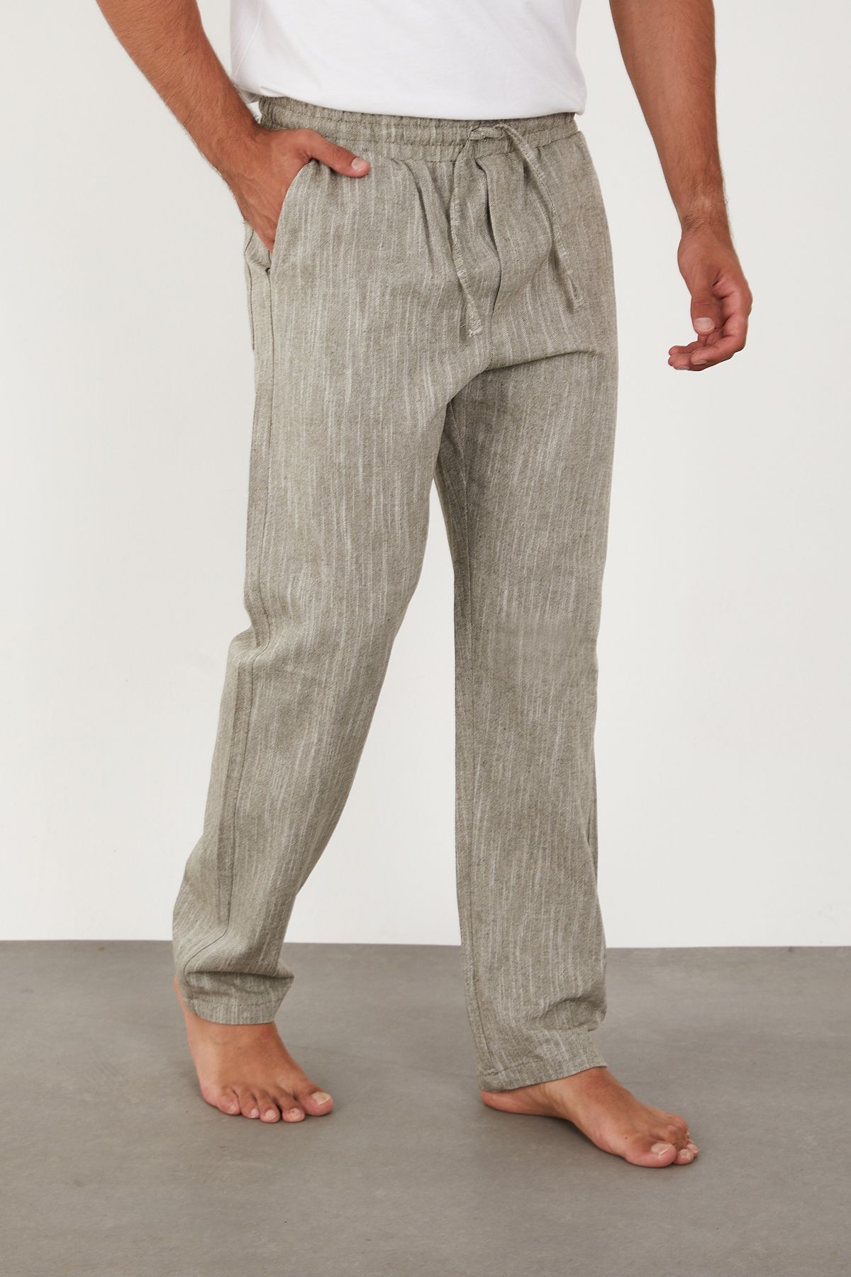 FRANKNESS JNS-Men's Linen Trousers Elastic Waist Baggy Relaxed Fit 3