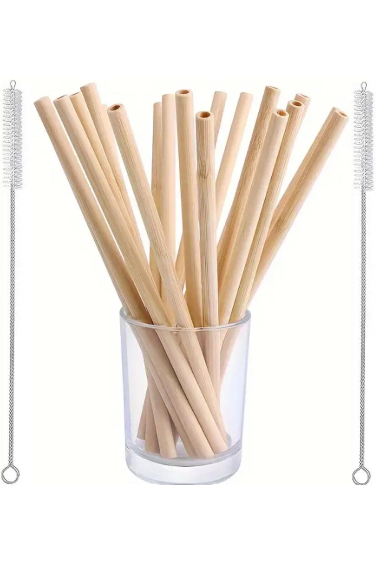 Mena Rise BlackShop 12'li Bambu Pipet Seti Çok Kullanımlık Doğa Dostu 10 Adet Düz Pipet Ve 2 Adet Pipet P