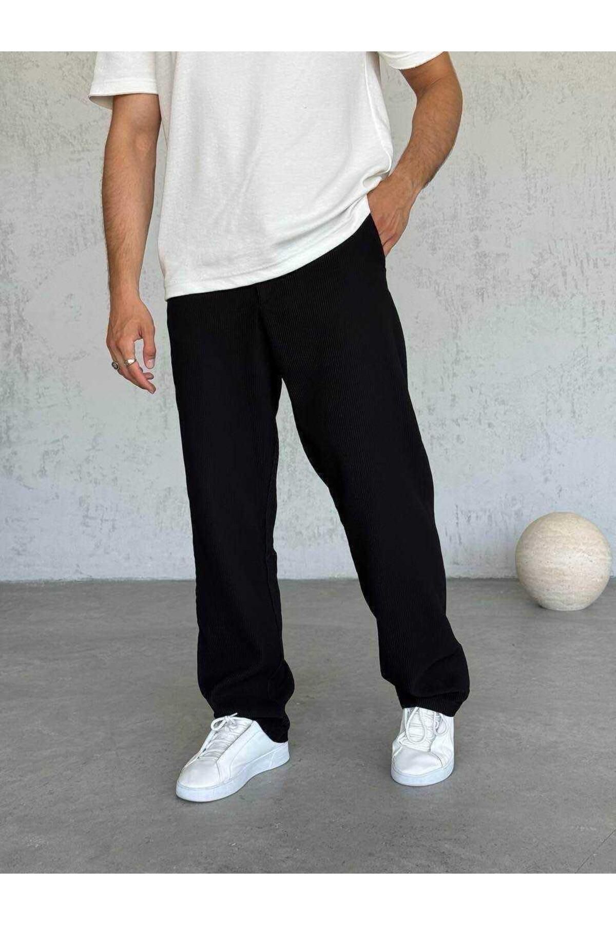 MODA PAMUK FİTİLLİ BAGGY FERMUARLI PANTOLON SİYAH