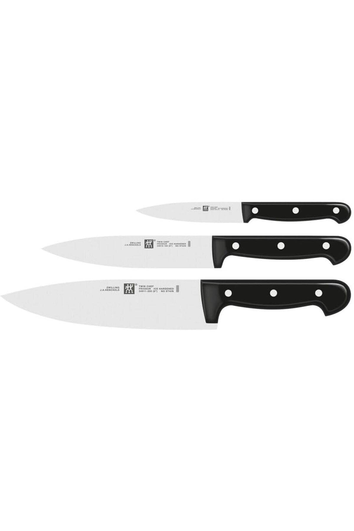 Mena Rise BlackShop Twın Chef 3 Bıçak Seti, Paslanmaz Çelik, Siyah 1064272
