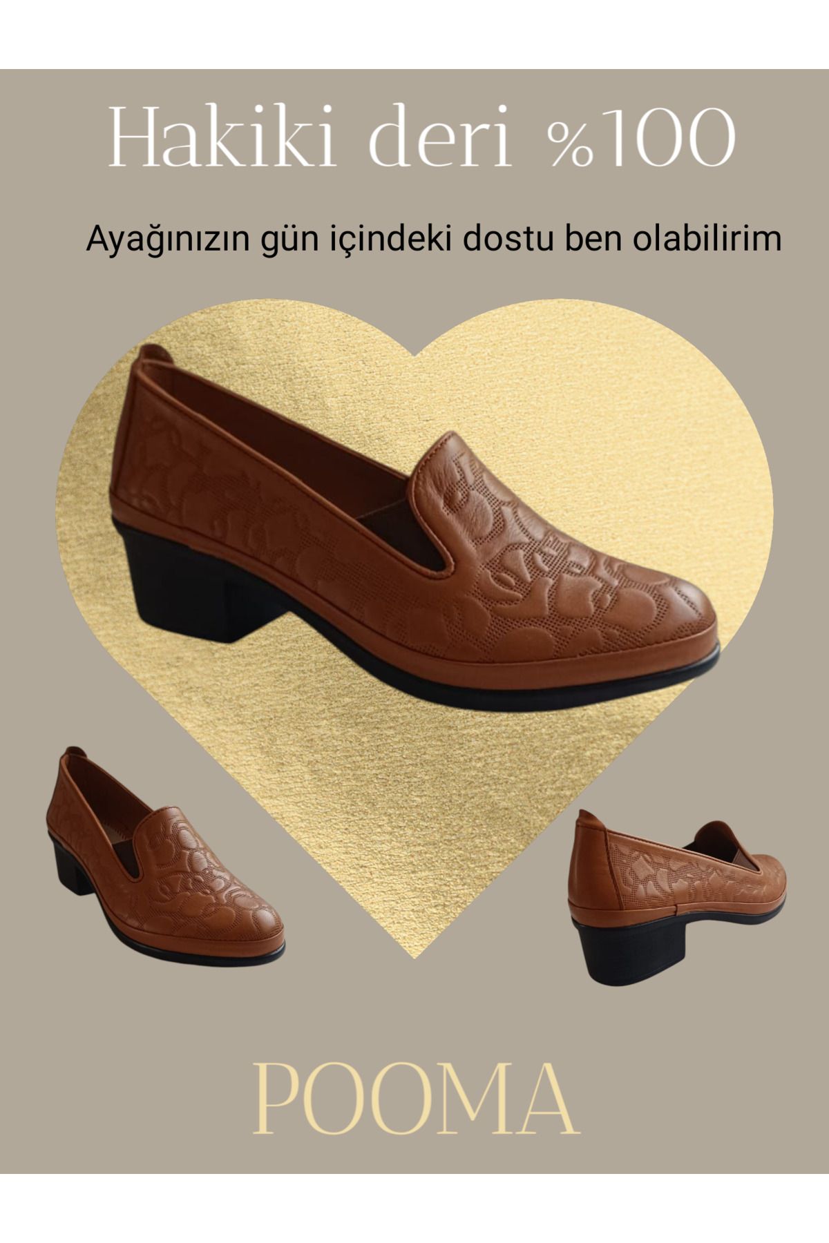 POOMA 2451 Taba deri klasik ayakkabı