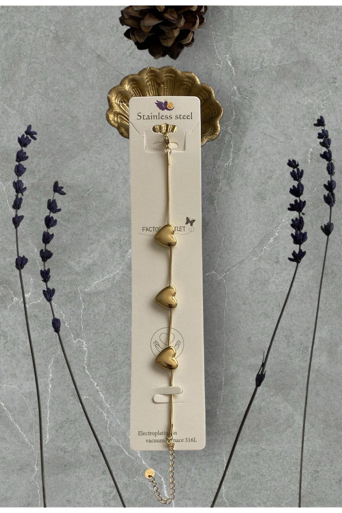 Style Accesories Gold Kalp Desenli Çelik Bileklik