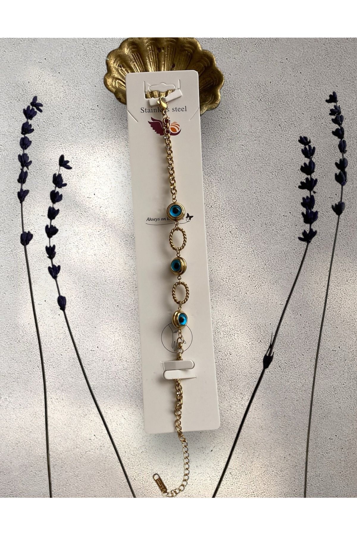 Style Accesories Gold Nazar Boncuklu Çelik Bileklik