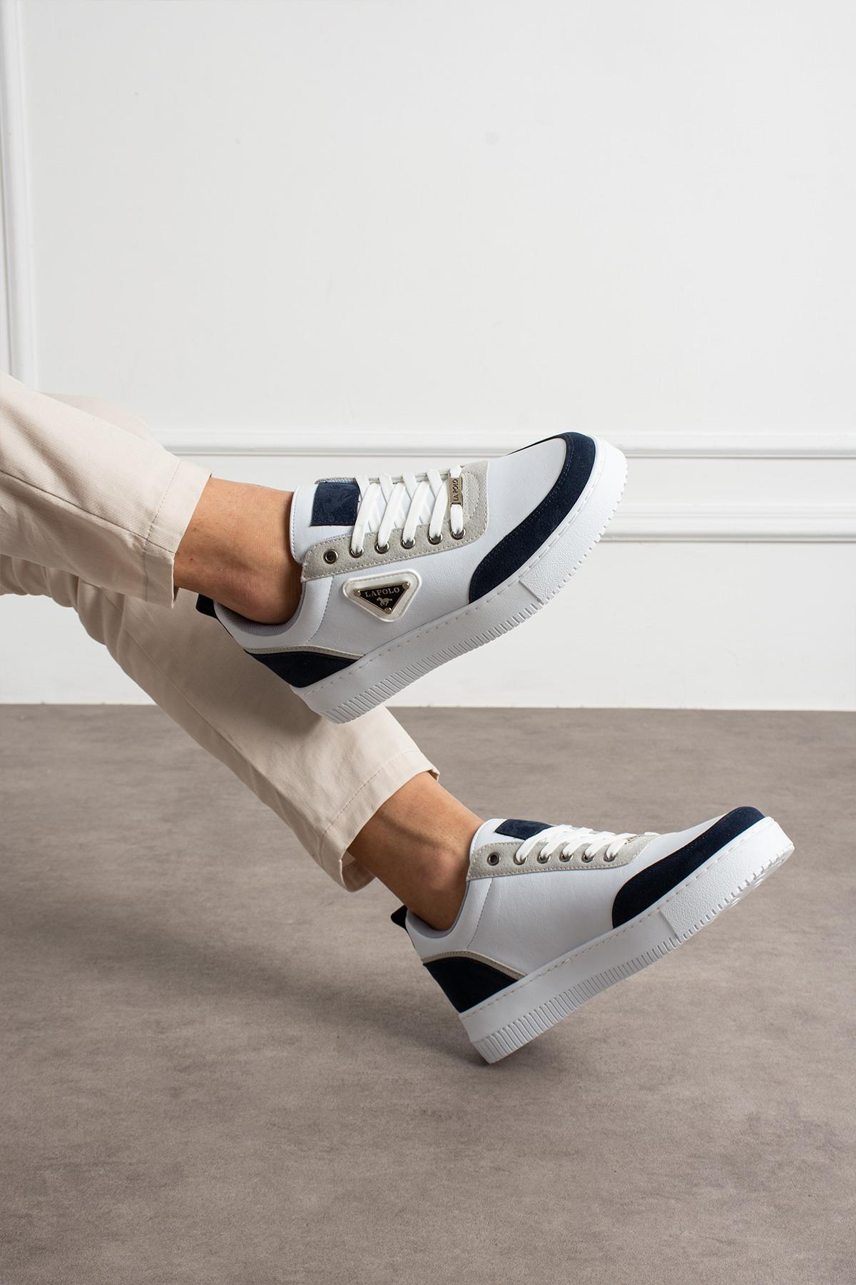 L.A Polo  Kalın Taban Beyaz Lacivert Erkek Snekaer - Görsel 4