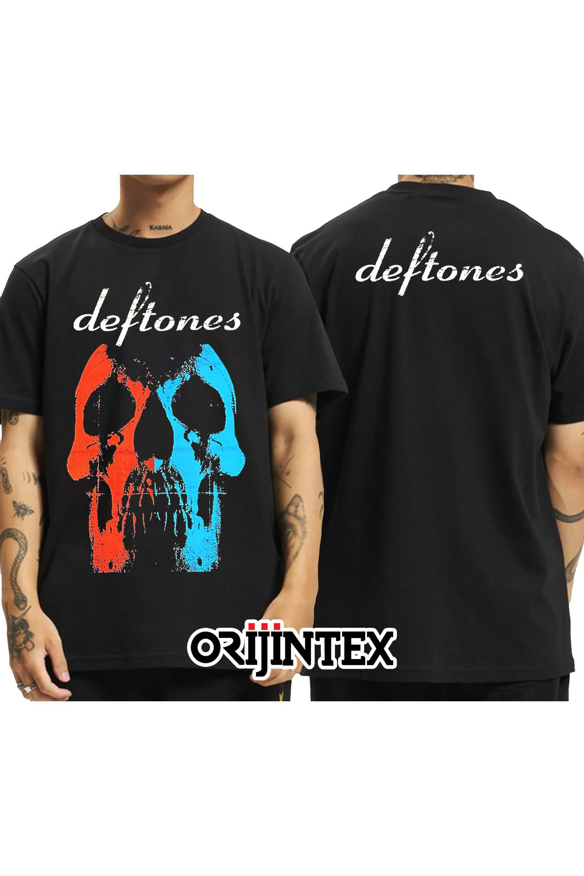orijintex Deftones Self Titled Ön Arka Baskılı Unisex Siyah Tshirt