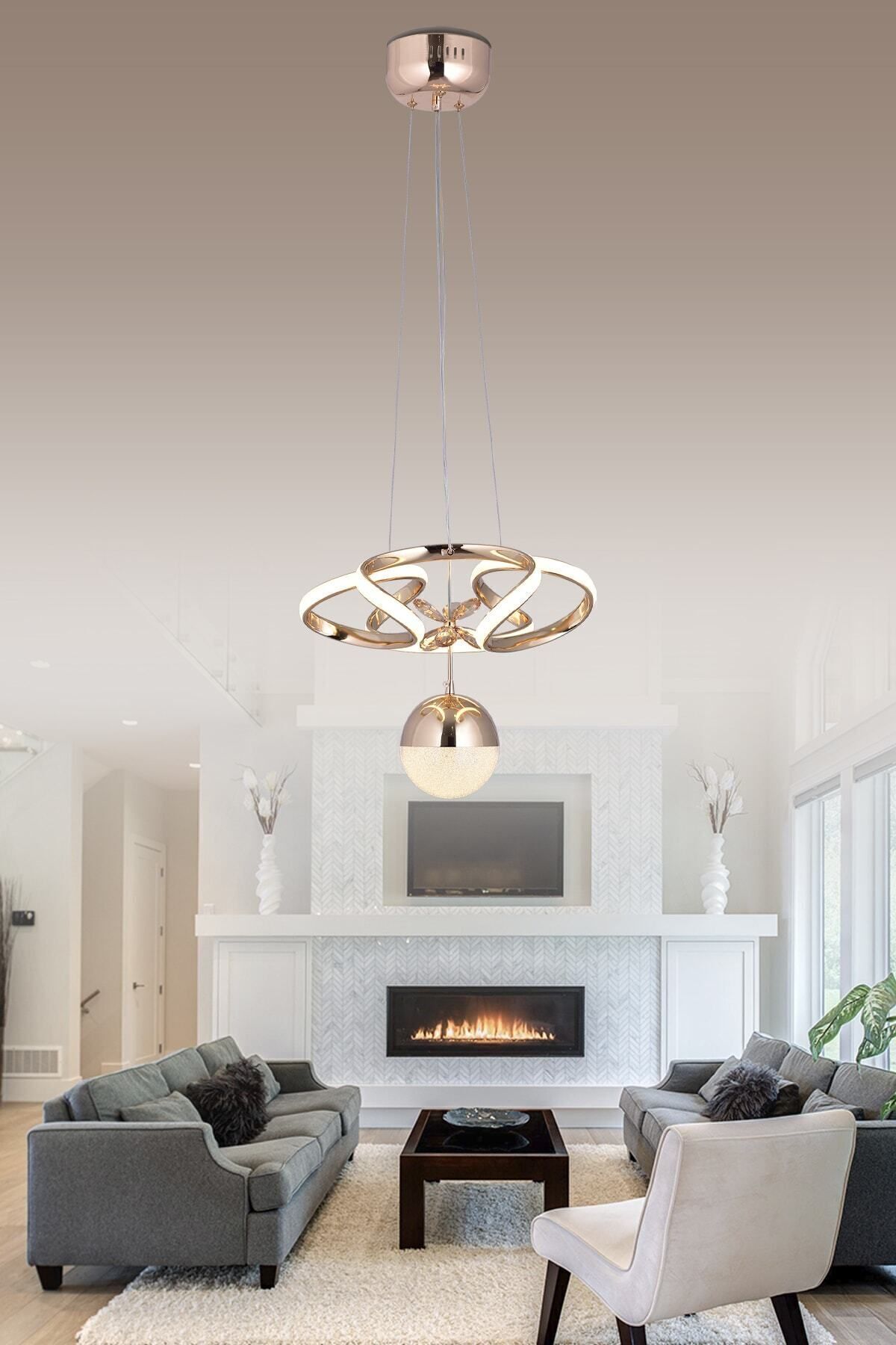 BSB Nida 3 Renk Gold ( Sarı Beyaz Ve Gün Işığı ) Led Kristal Taşlı Avize Concept