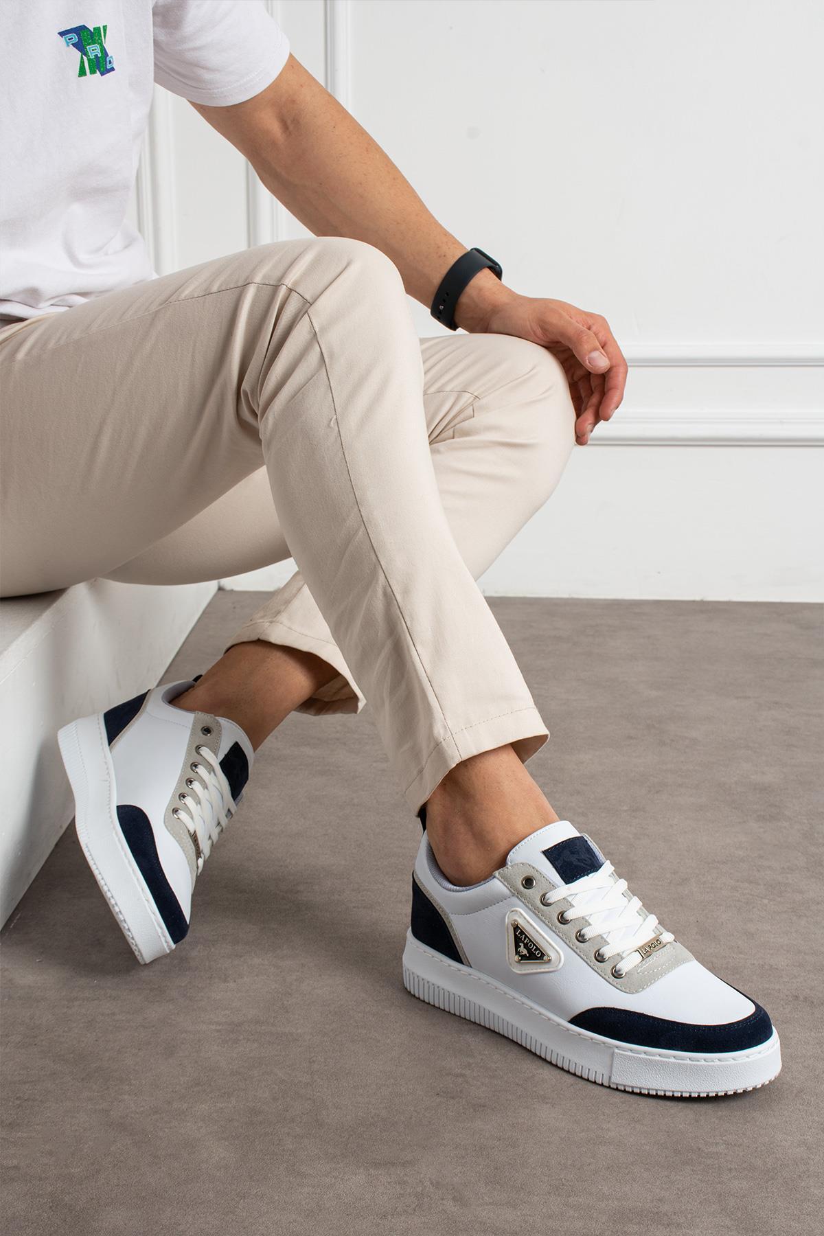L.A Polo  Kalın Taban Beyaz Lacivert Erkek Snekaer - Görsel 3