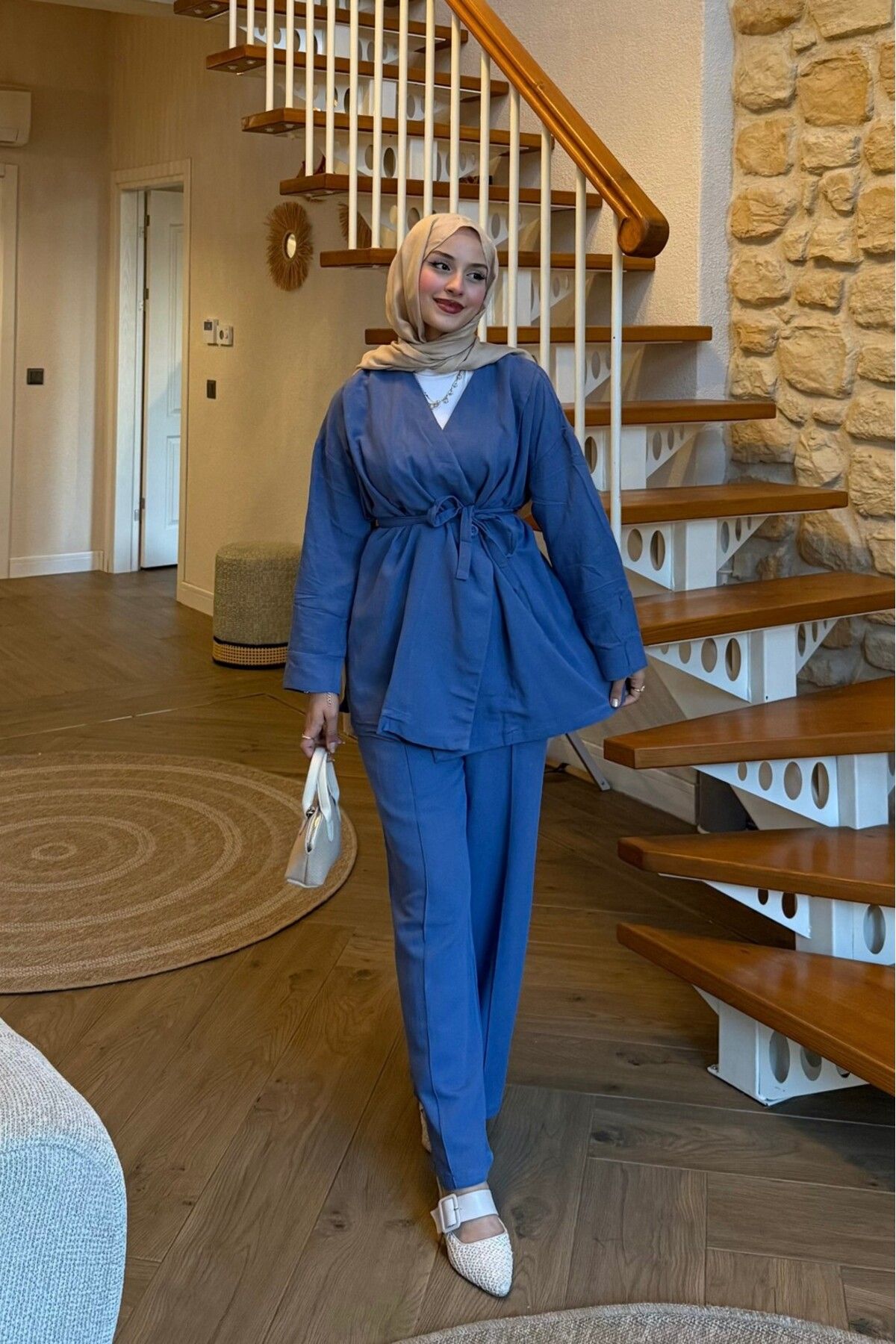 lurex moda Tek Düğmeli Keten Takım