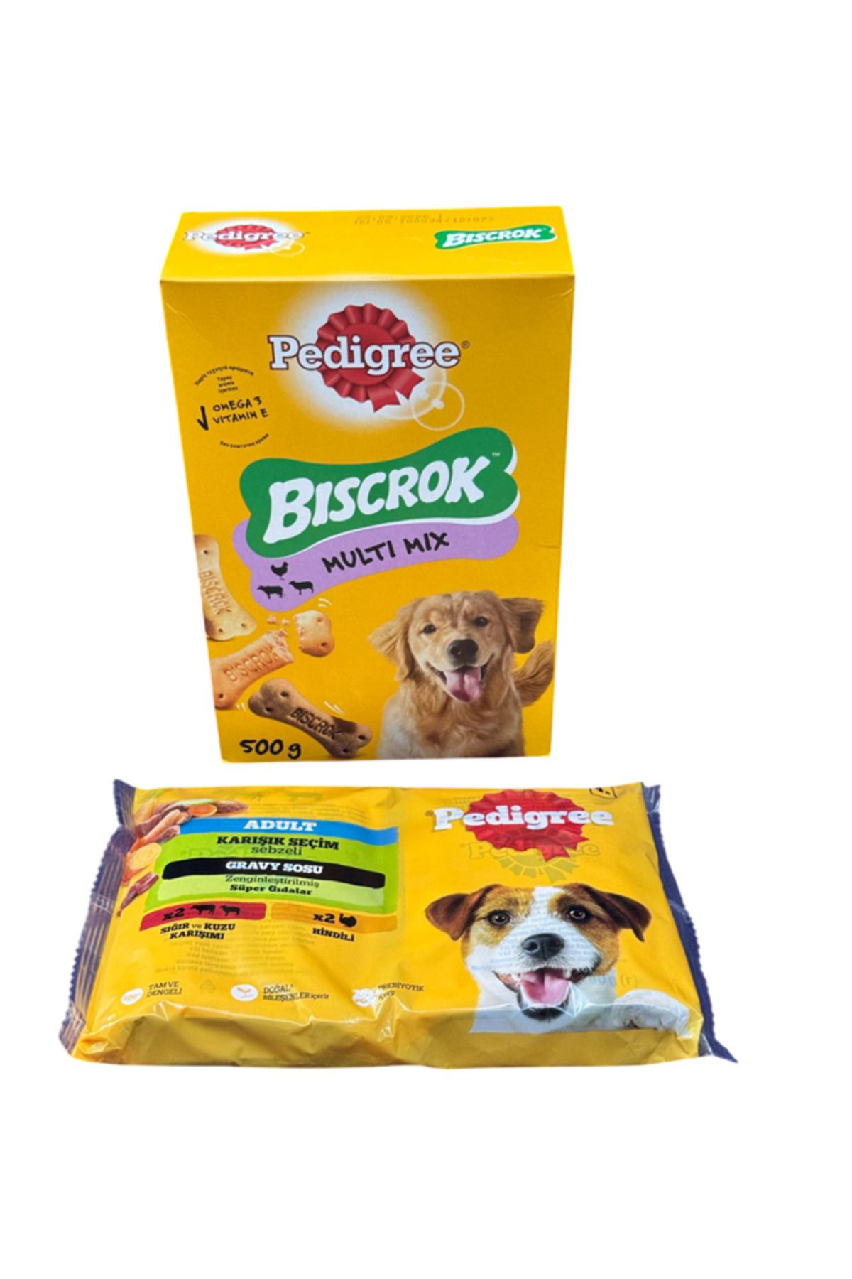 Pedigree PEDİGREE BİSSCROK KÖPEK BİSKÜVİ + PEDİGREE KARIŞIK SEÇİM SIĞIR KUZU HİNDİLİ 4X100 GR YAŞ MAMA