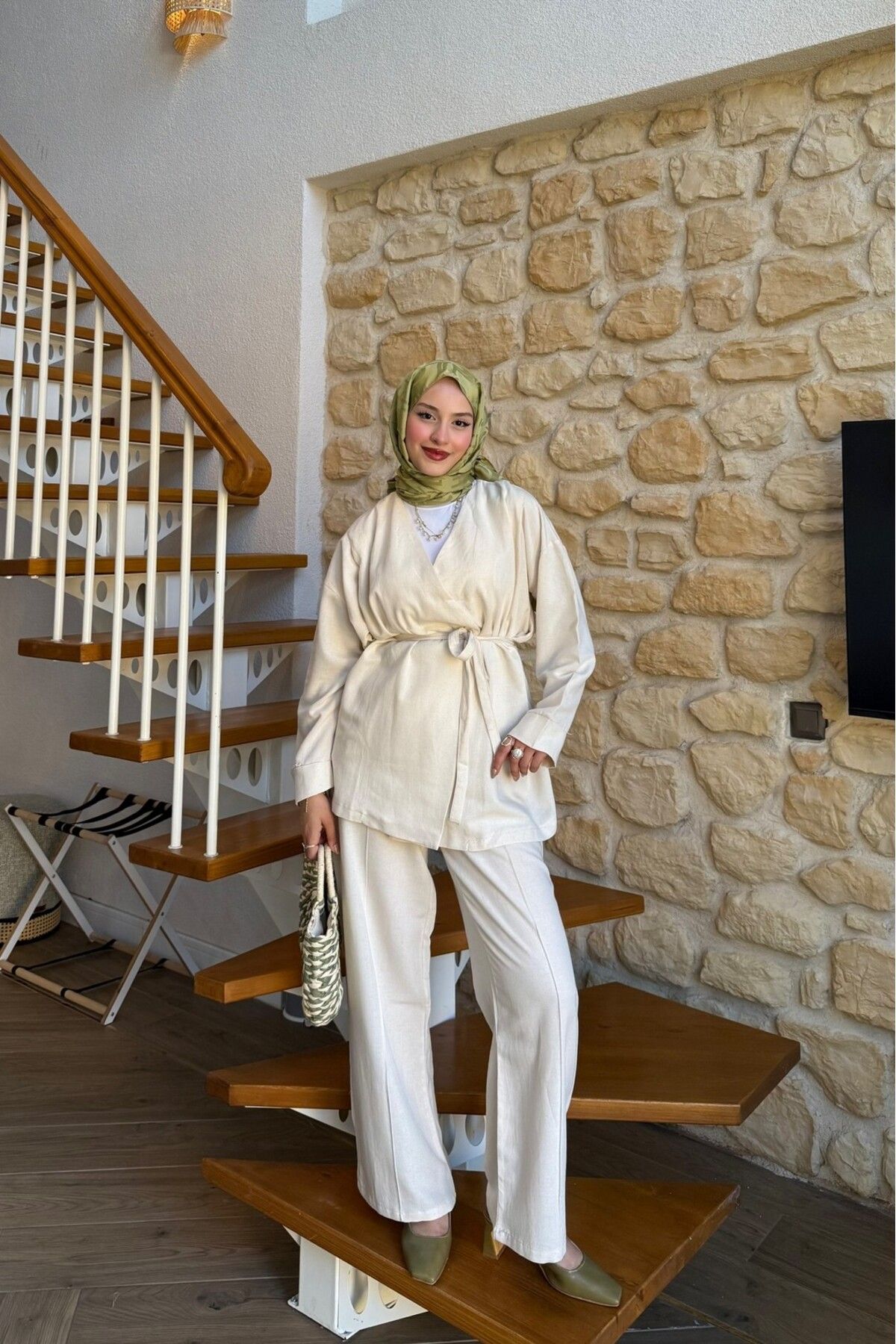 lurex moda Tek Düğmeli Keten Takım