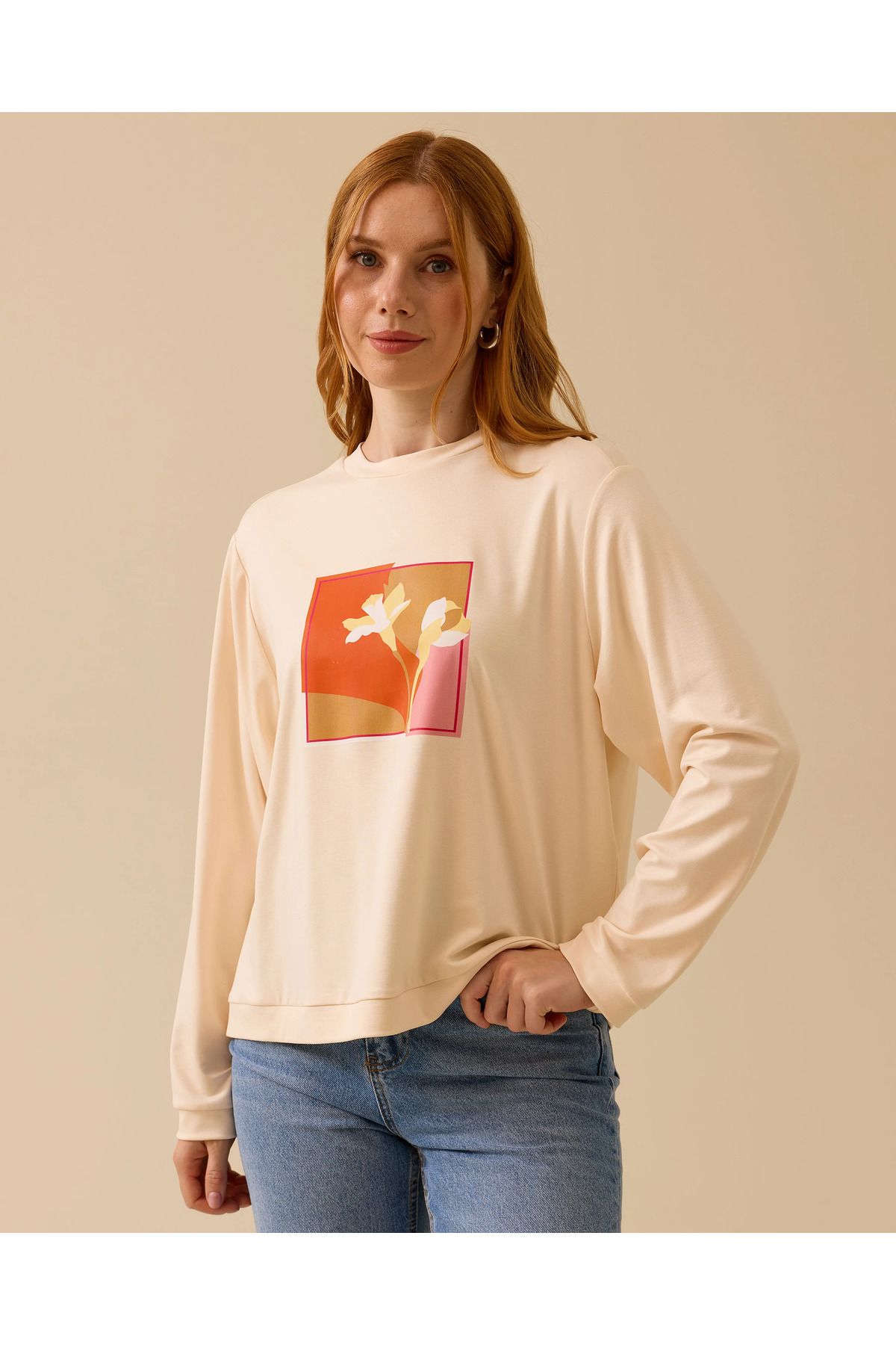 SCL Baskılı Yuvarlak Yaka Sweatshirt