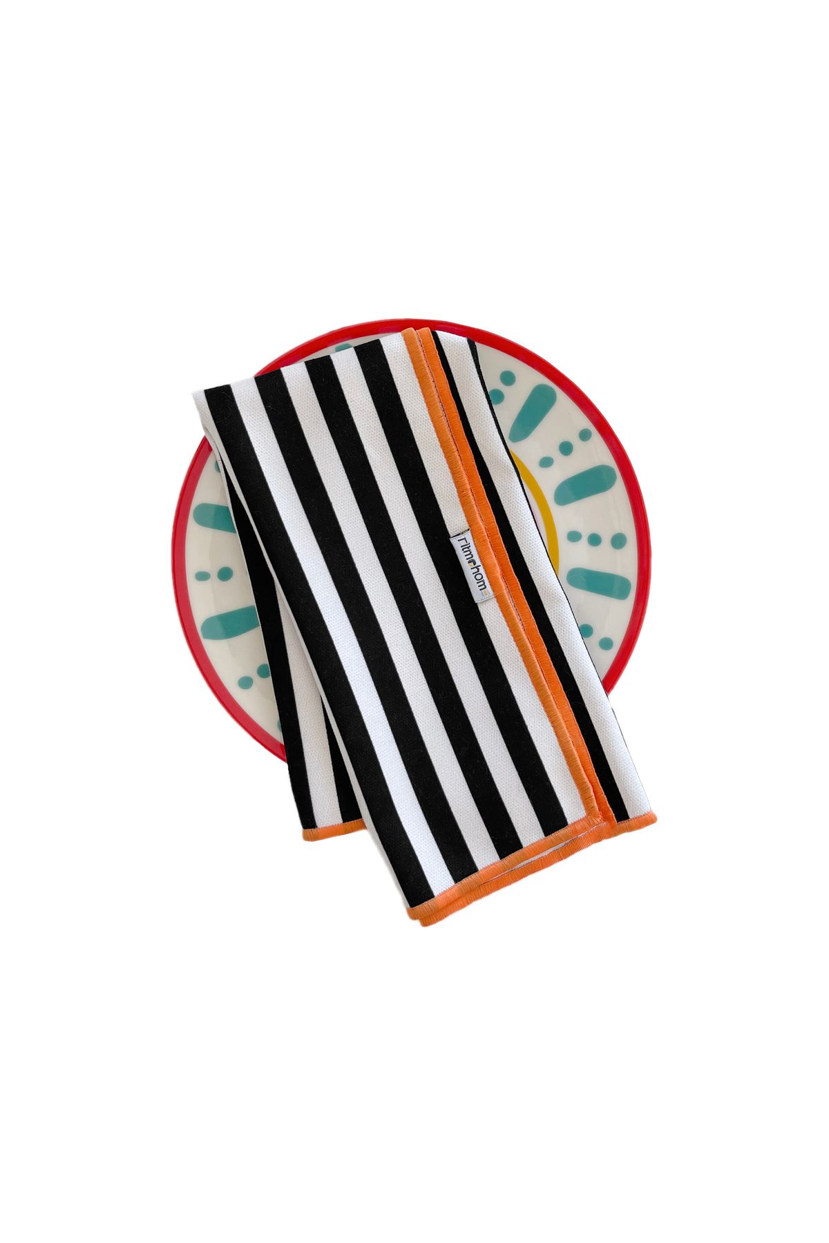 RİTMOHOME Etnik, Çizgili, Baskılı, Renkli, Kenar Biyeli Kumaş Servis Sunum Peçetesi Büyük Boy 40x40 (2 ADET)