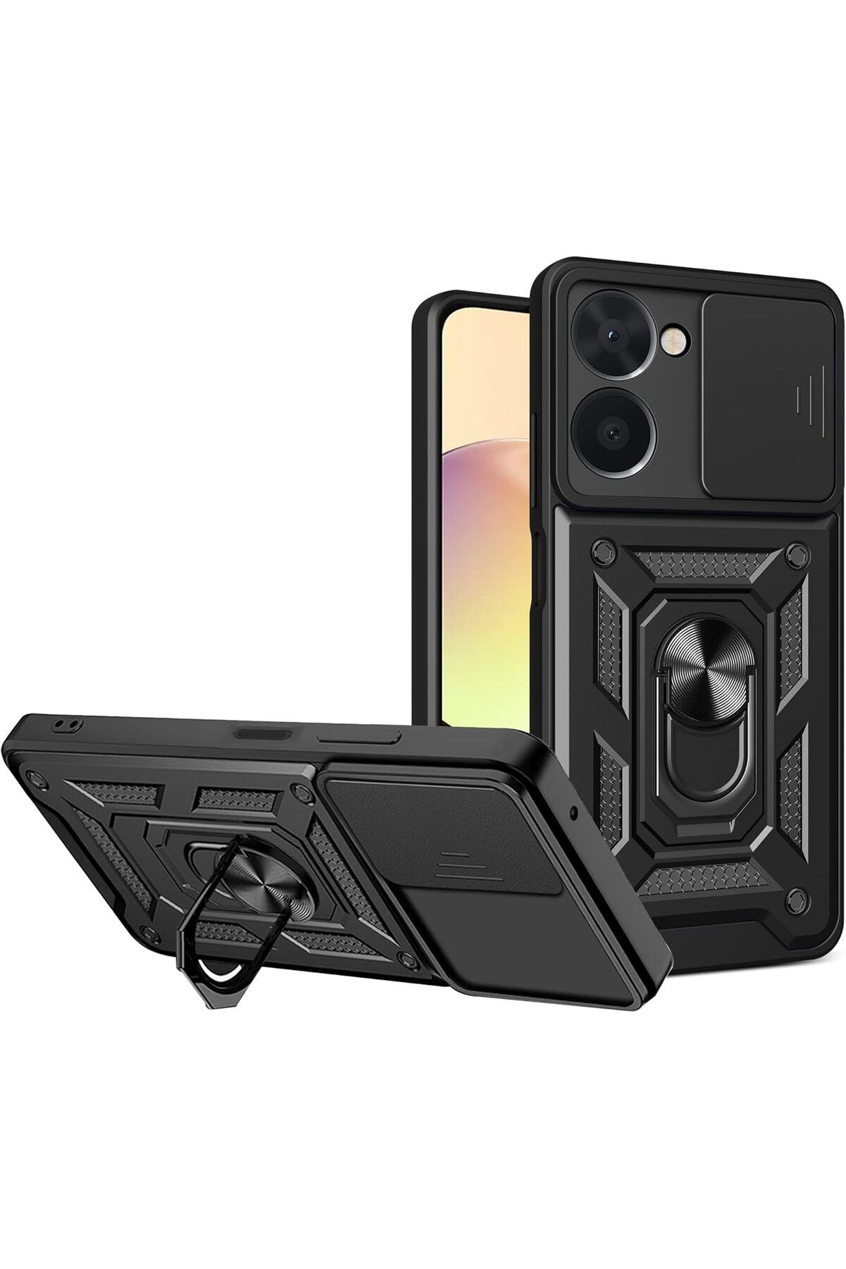KılıfShop Realme 10 4g Kılıf Pars Yüzüklü Standlı Darbe Korumalı Siyah
