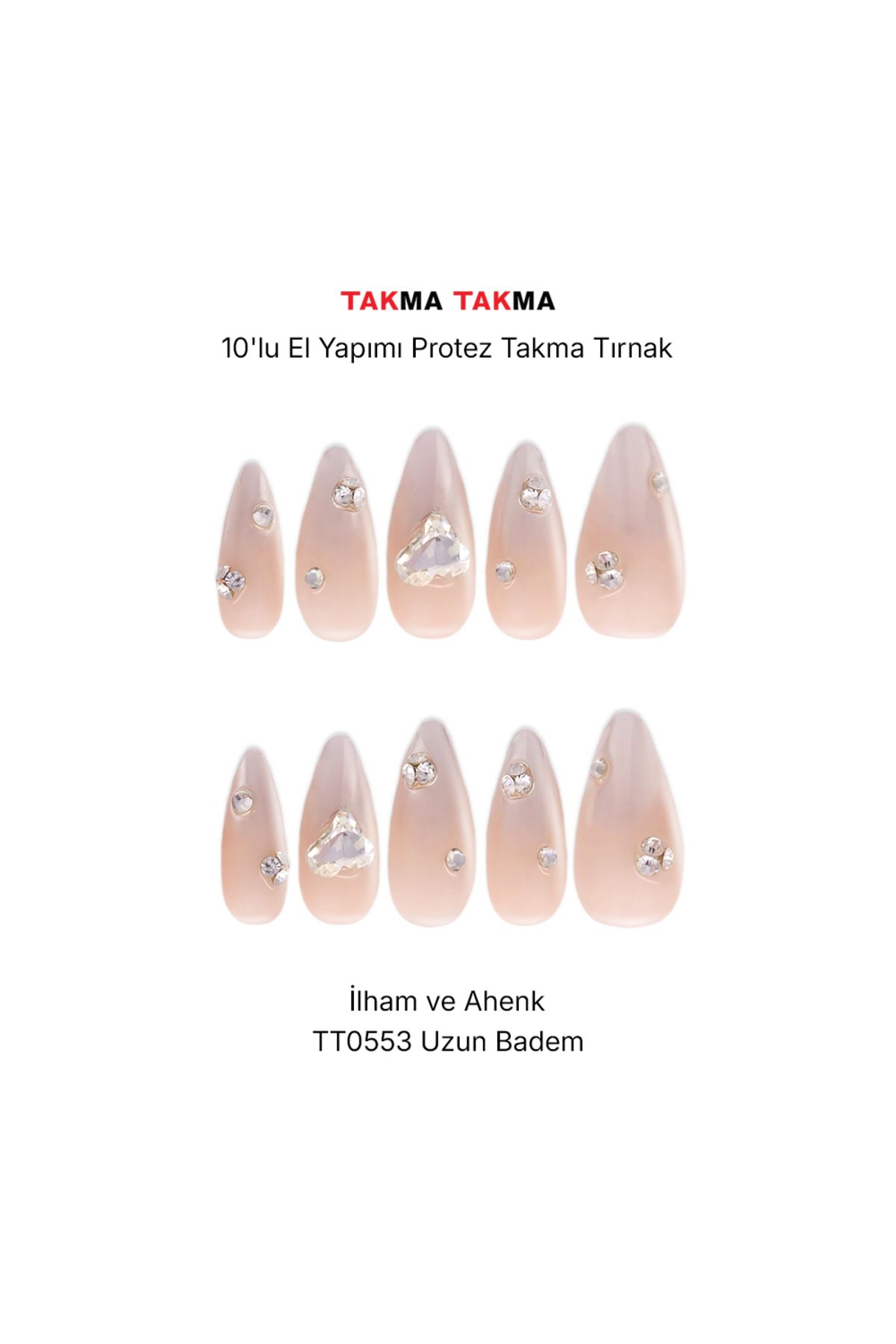 Takma Takma TT0553 - Tırnak - 10'lu Tekrar Kullanılabilir El Yapımı Protez Takma Tırnak XS-Ten Rengi