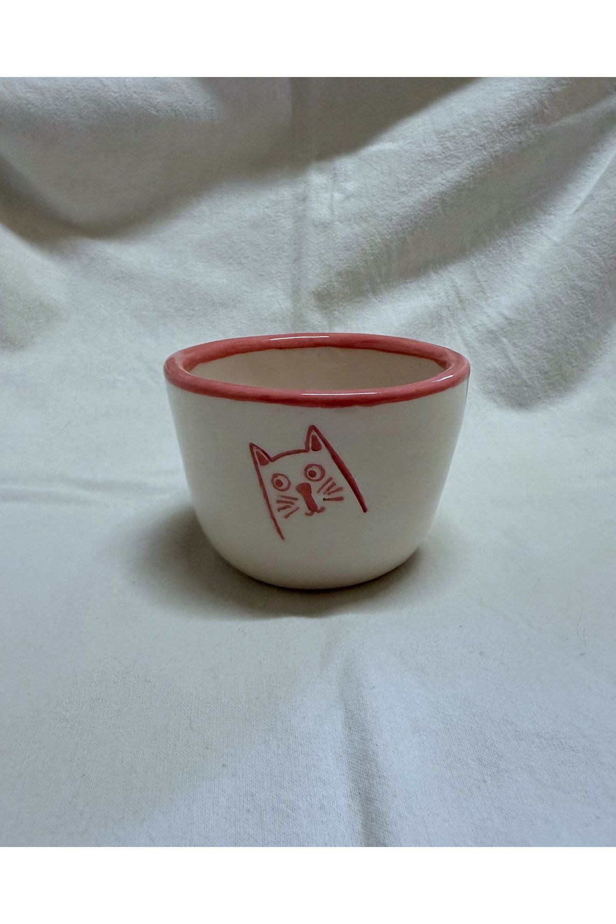 archeceramic Arche Ceramic El Yapmı Seramik Kupa - Cat Face - Pembe - 180 ml - Tekli
