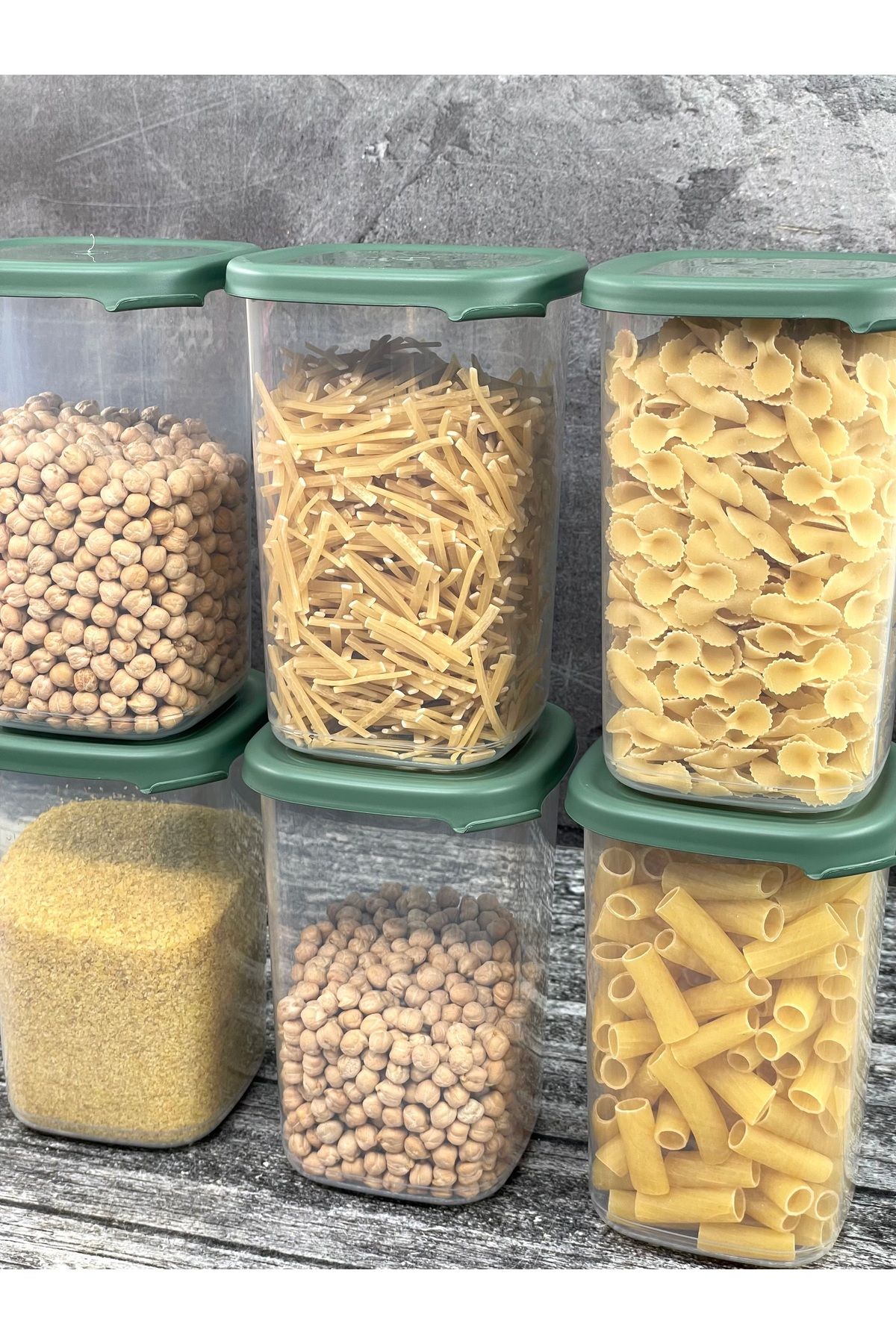 YzHome 6 Lı Plastik Vakum Kapaklı Saklama Kabı Erzak Bakliyat Kavanoz Peggy Set 1.2 Litre Kare