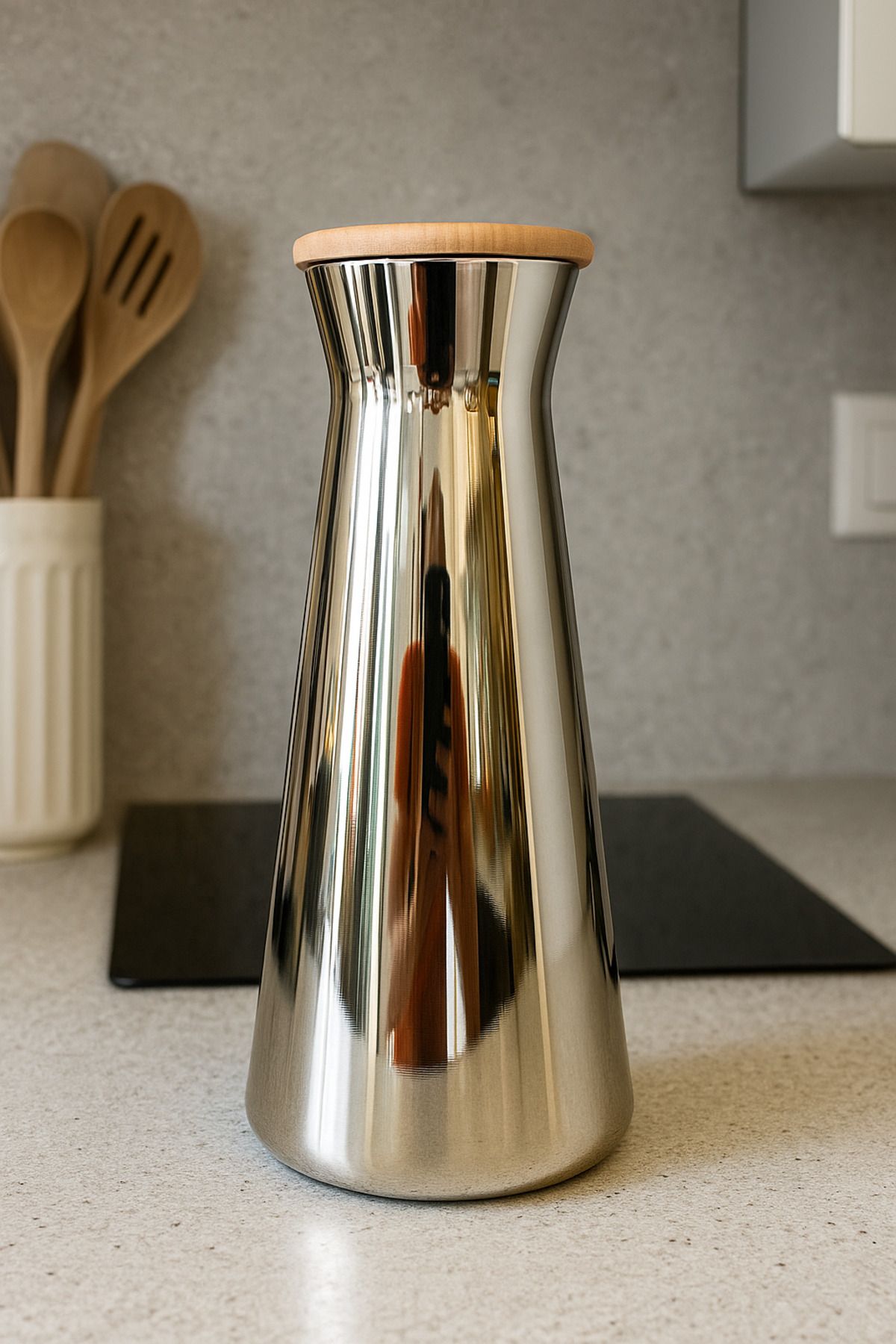 madam concept Bambu Kapaklı Altın Renk Cam Sürahi 1 Litre – Şık Sunum ve Detoks İçecekleri İçin