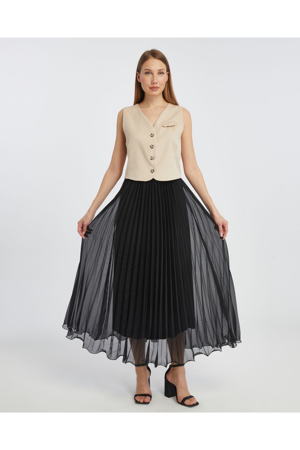 Butik Misinalı Şifon Etek