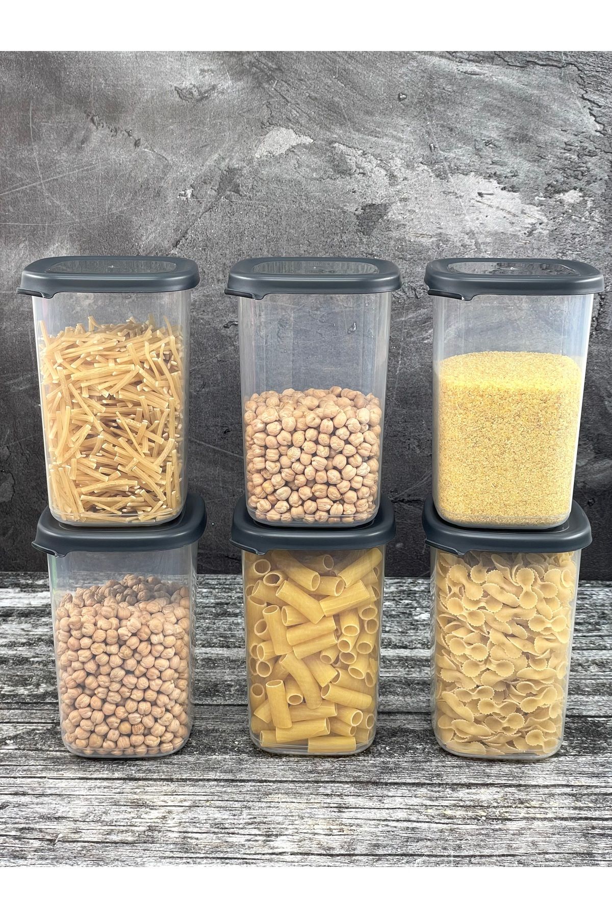 YzHome 6 Lı Plastik Vakum Kapaklı Saklama Kabı Erzak Bakliyat Kavanoz Peggy Set 1.2 Litre Kare