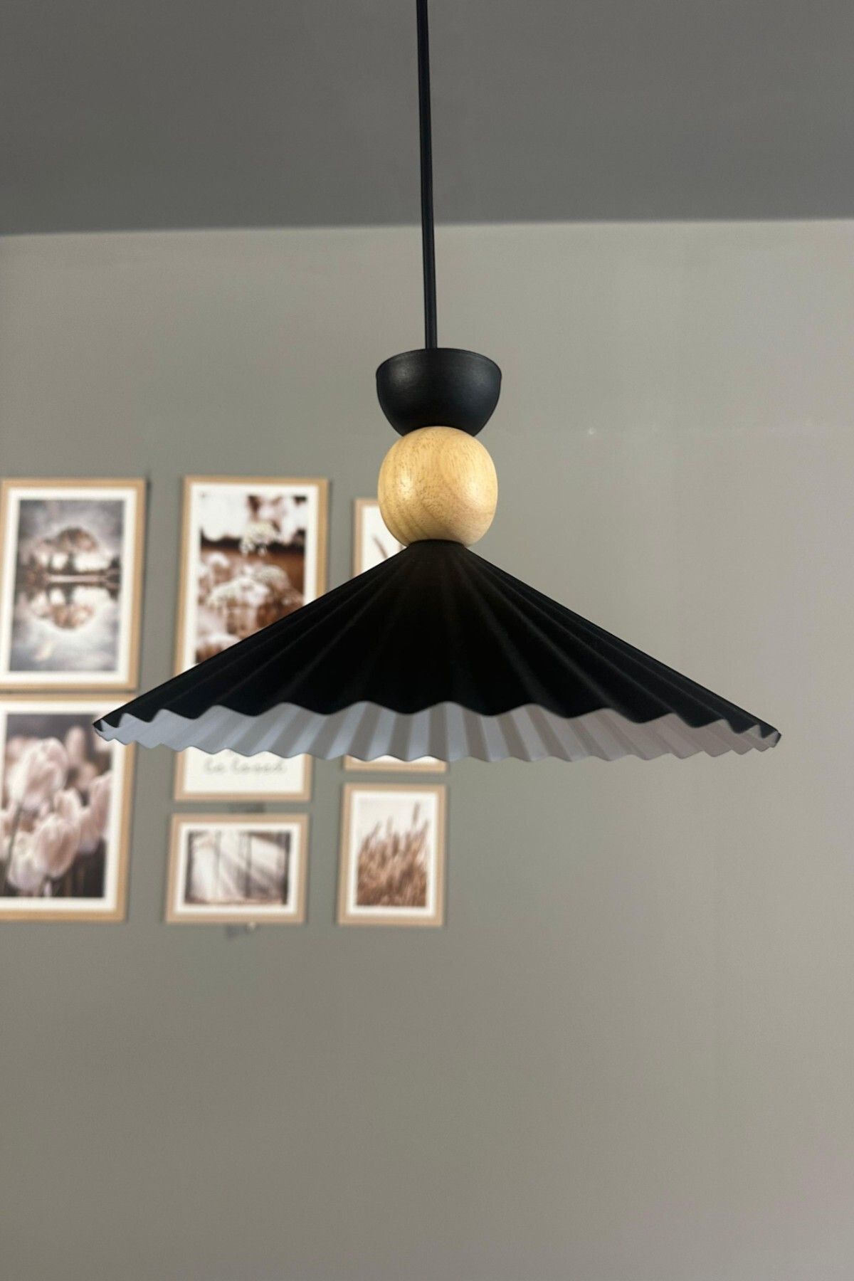 Bamyum Avilla Siyah Tekli Metal Avize Ahşap Kafa Başlık Rustik Cafe Mutfak Modern Sarkıt Aydınlatma