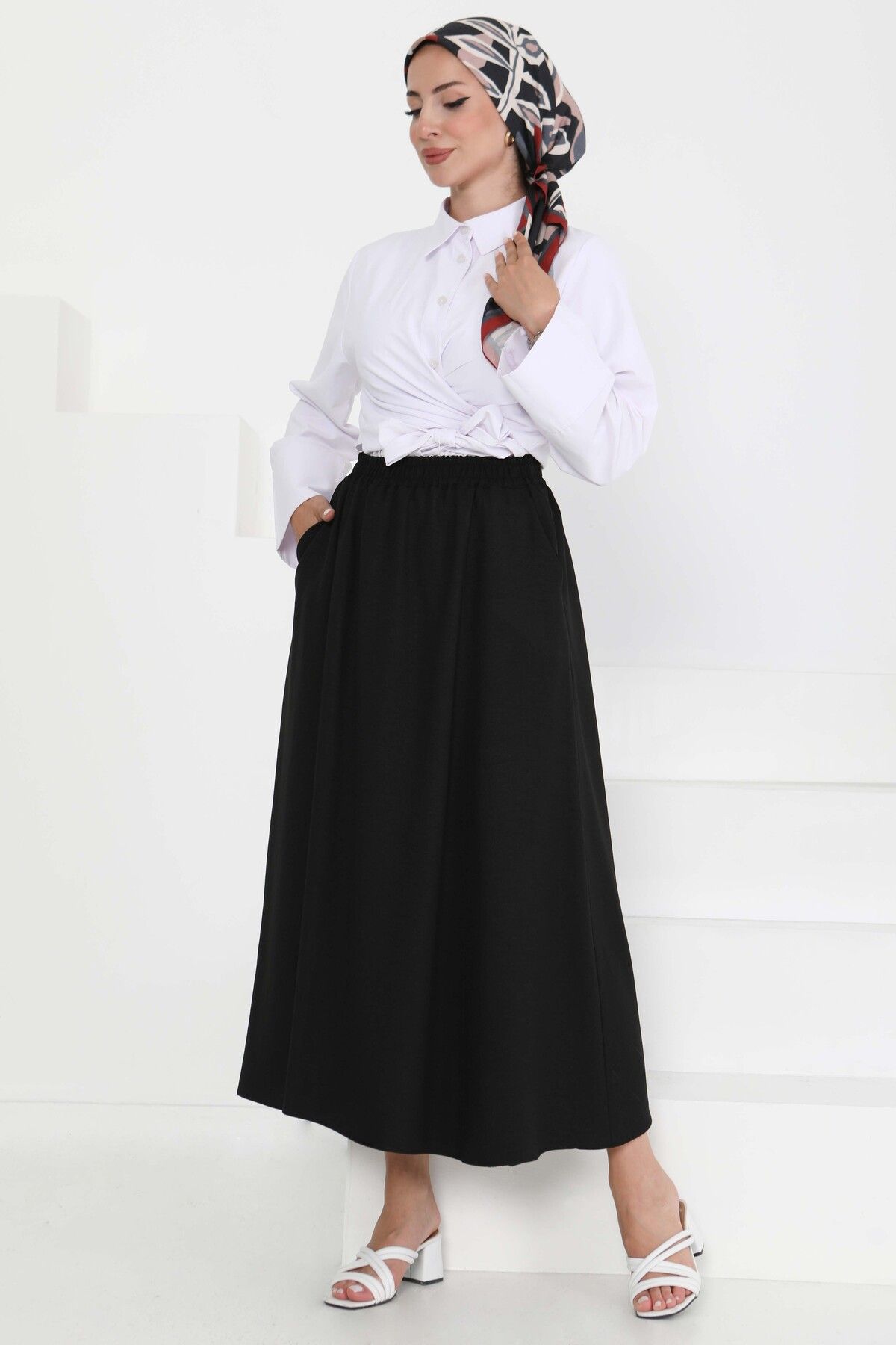 TOFİSA Cepli Keten Etek Siyah - 27294
