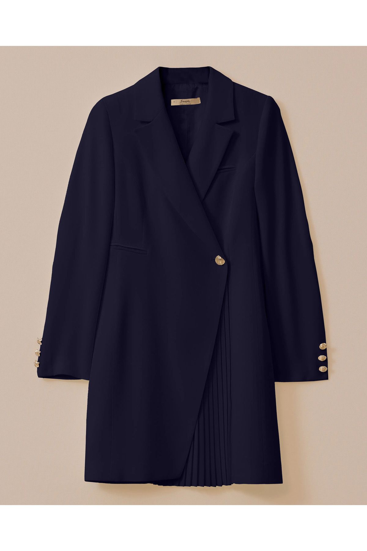 SEÇİL-Single Button Long Jacket with Pile Detail 6