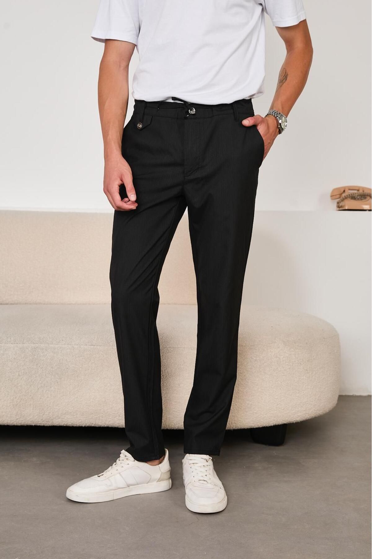 JACK CAPRİO Erkek Yeni Sezon Jogger Pantolon Kapaklı Model Düğme Detaylı Regular kalıp Kumaş Pantolon
