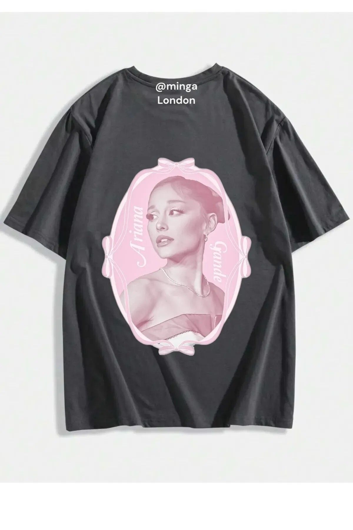 DEEFWEAR Füme Ariana Grande Pink Frame Arka Baskılı Oversize T-shirt