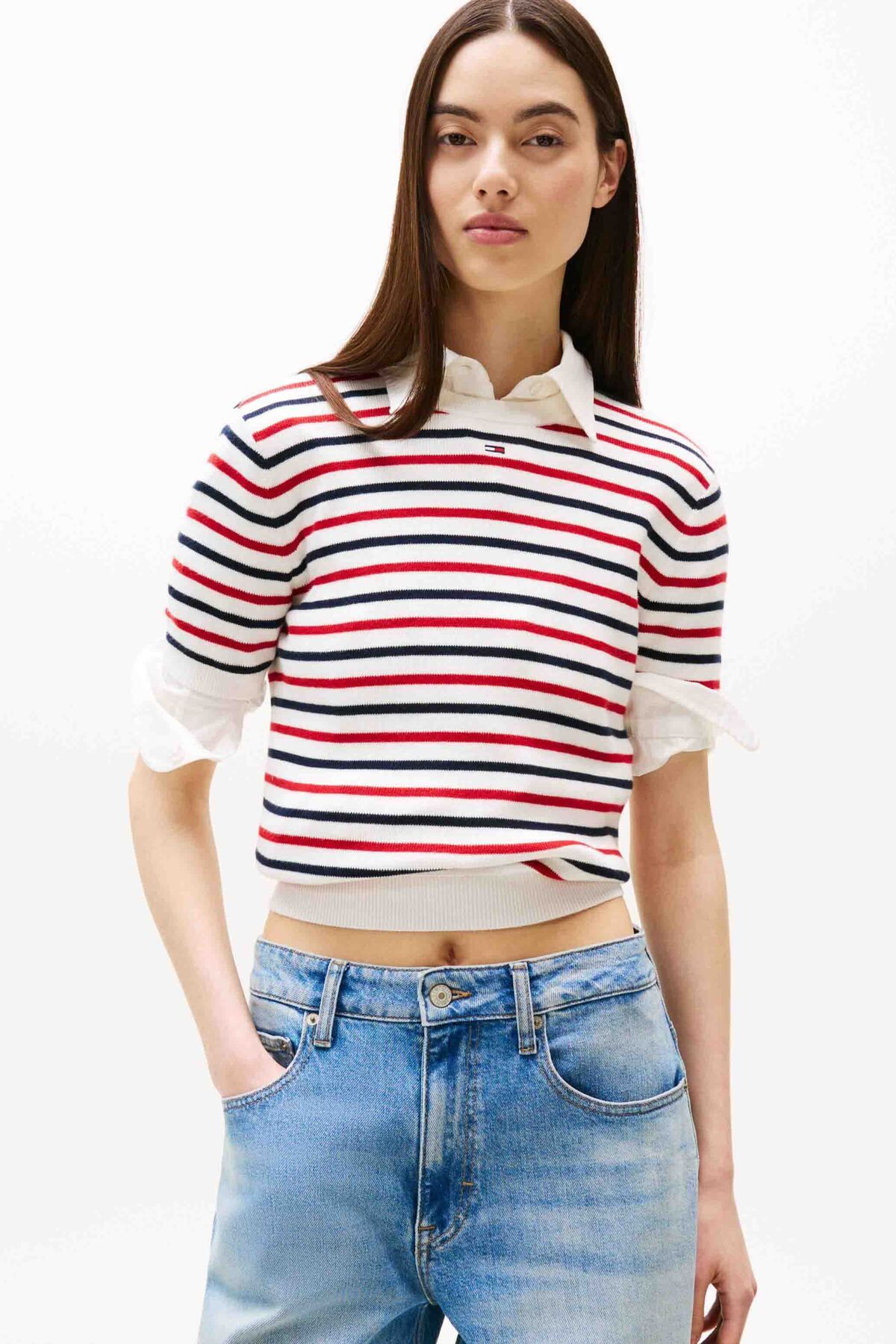 Tommy Hilfiger Kadın Kısa Kollu TJW Essential Triko Kazak- Mix