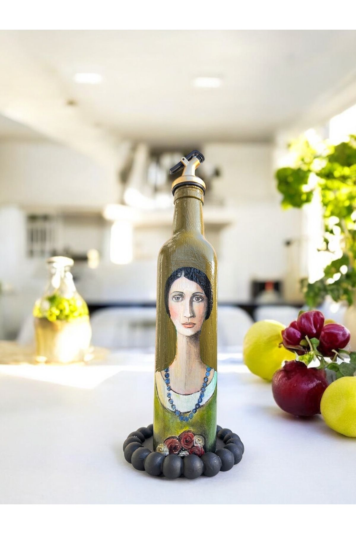 Mes Reves 500 ML El Yapımı Kadın Portreli Cam Yağdanlık | Sosluk, Sirkelik, Mutfak & Sofra Aksesuarı, Yeşil