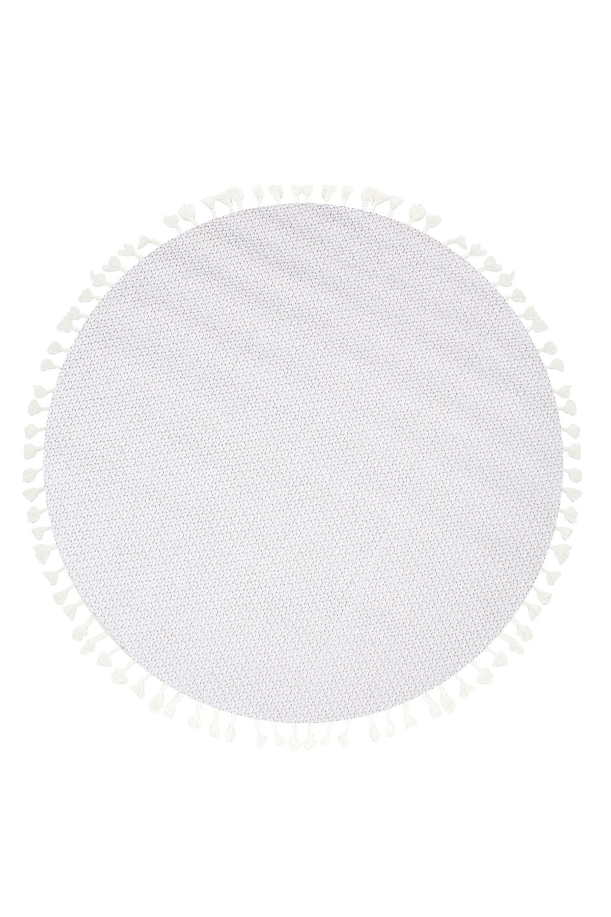 Halıstores Bohem Yuvarlak Etnik Desenli Krem İskandinav Makine Halısı Bukle Bh 05