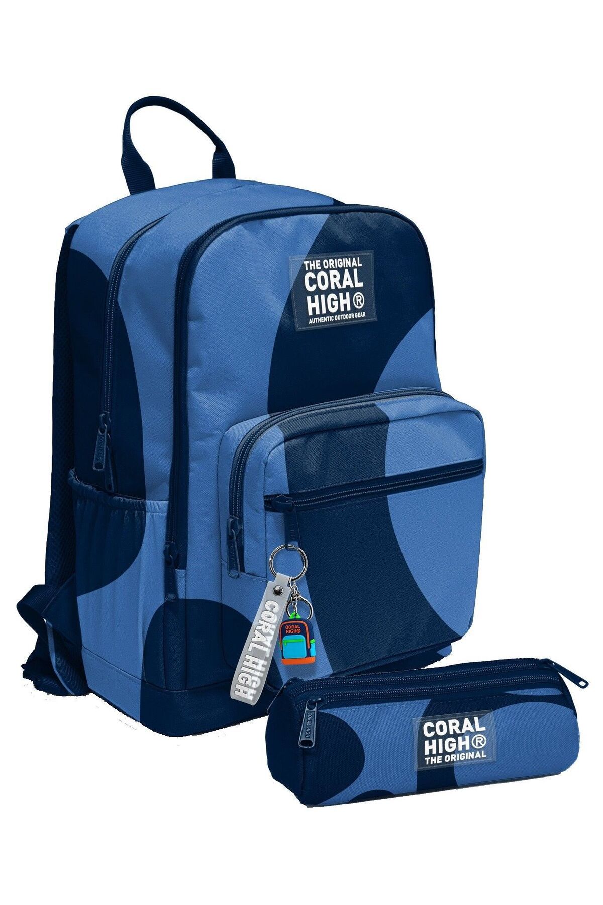Coral High Erkek Çocuk Sırt Çantası ve Kalemlik Seti - Lacivert Mavi Renkli Çizgili - İlkokul
