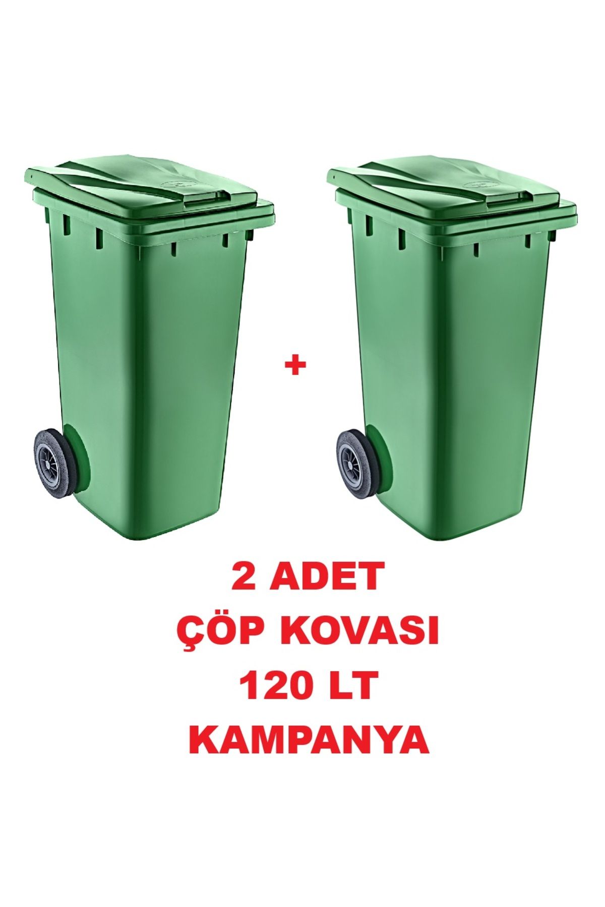 PRATİK SHOP 2 ADET Çöp Kovası Kapaklı Tutma Saplı Özel Çöp Konteyneri 120 Lt ( Yeşil ) Büyük Boy 2 Adet