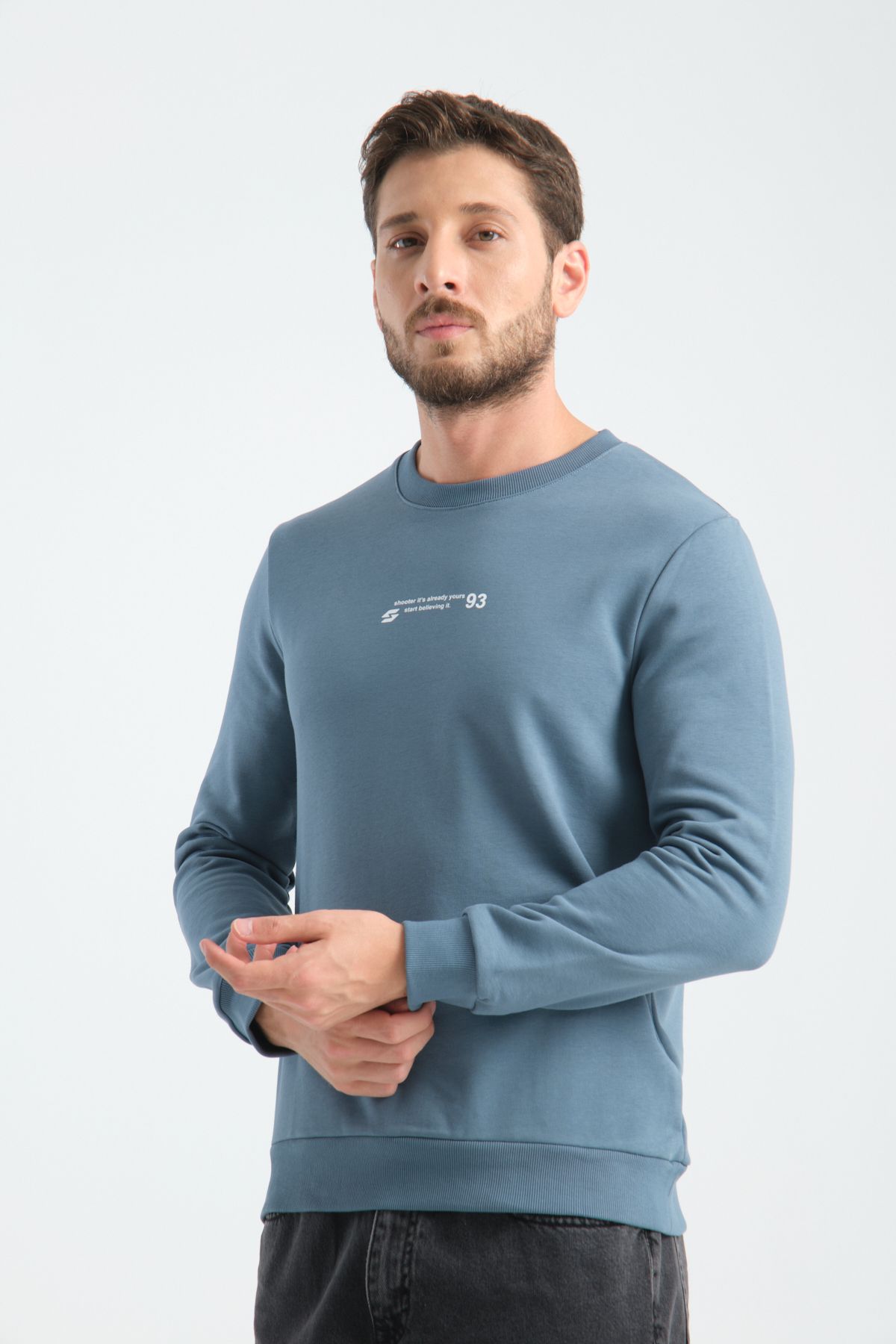 Shooter Sportswear Erkek Premium Sweatshirt Orman Yeşili Minimal Baskı Standart Kalıp