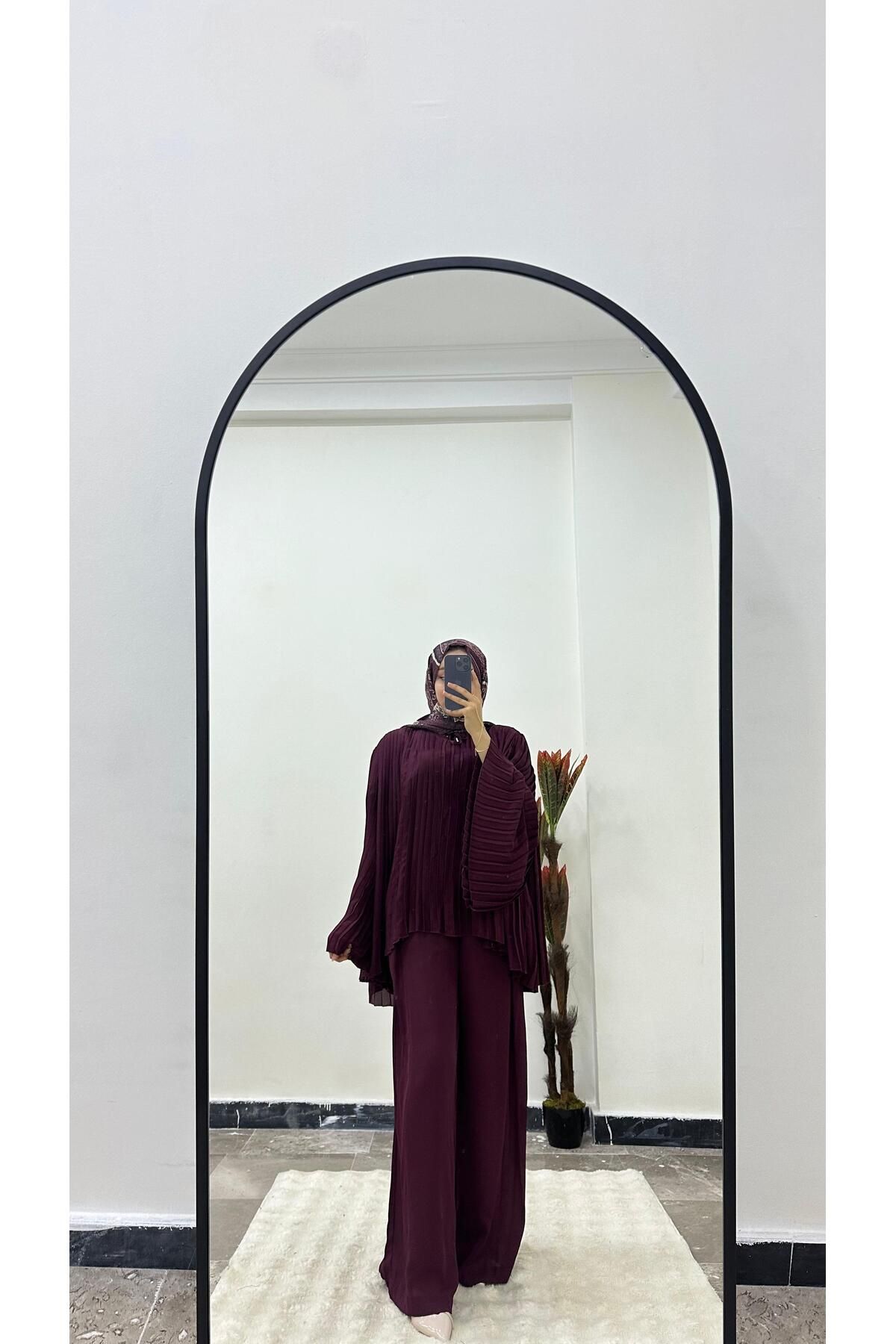 MODA Piliseli Kol Detaylı bordo Takım