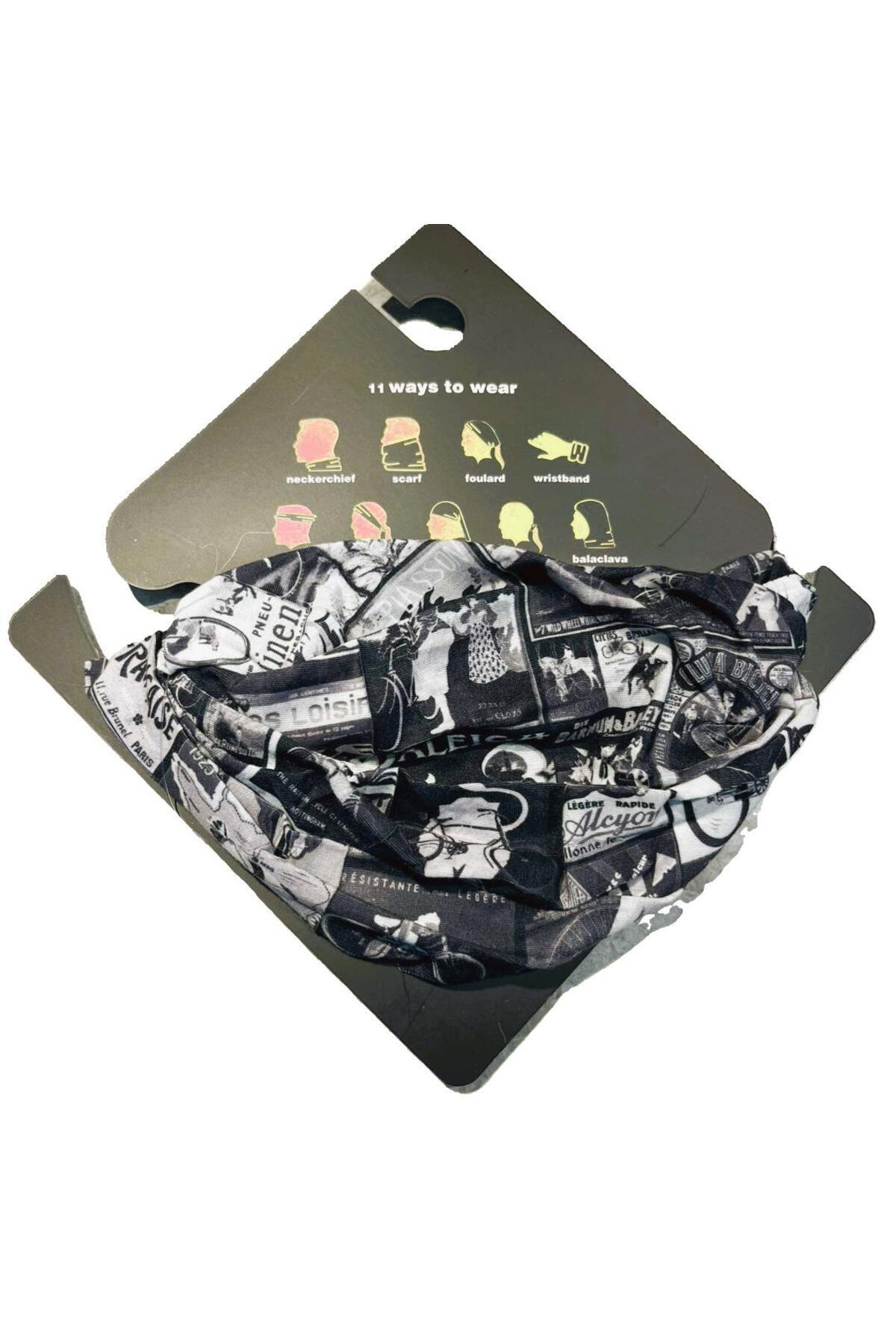 MODA BUFF Boyunluk vintage poster collage novelty print Desenli