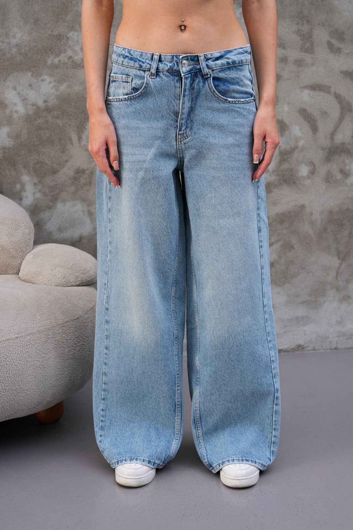 Tarz Cool Miami Mavi Straight Wide Kadın Jean