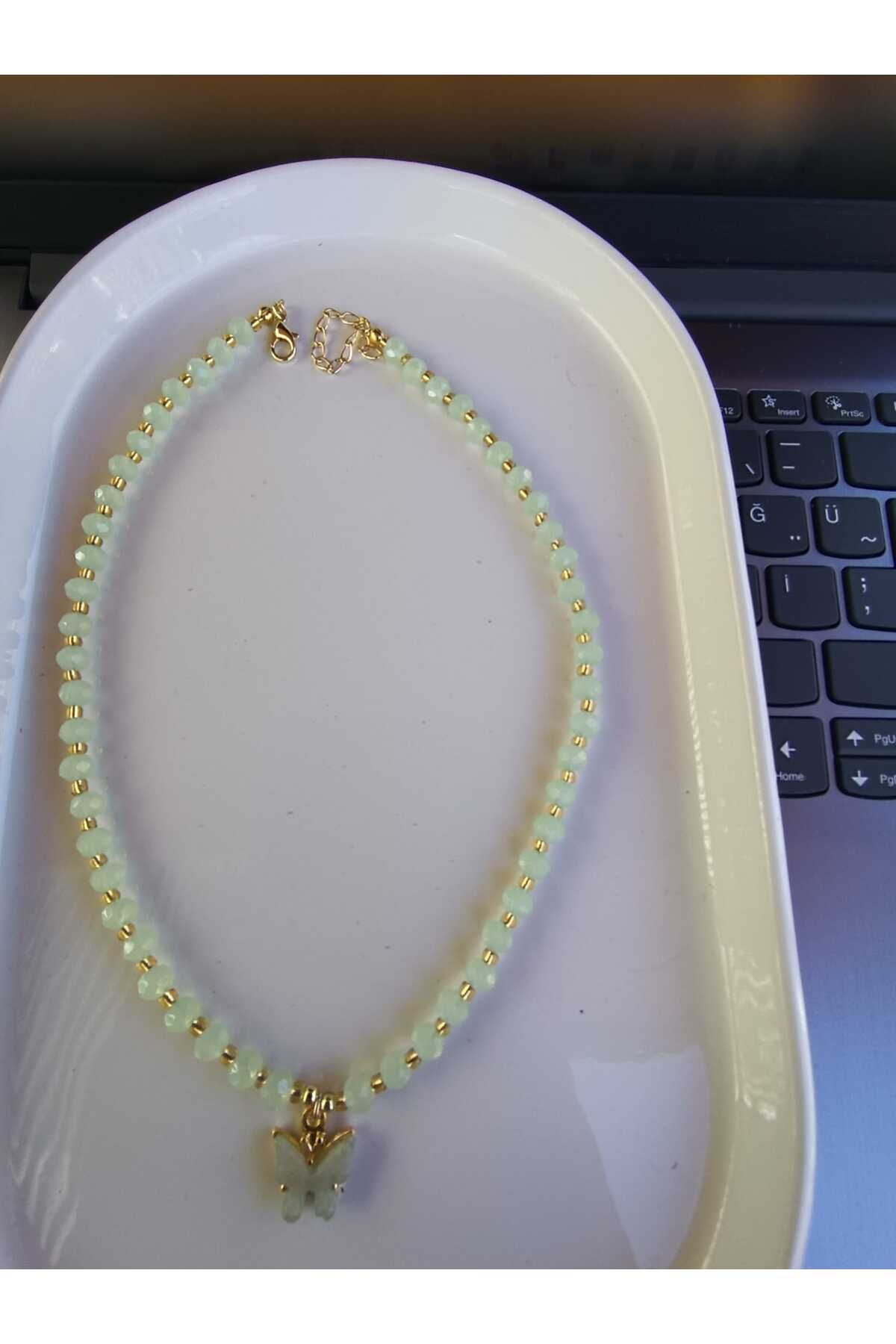 Fata Morgana Accessory Kelebek Uçlu Su Yeşili Kolye
