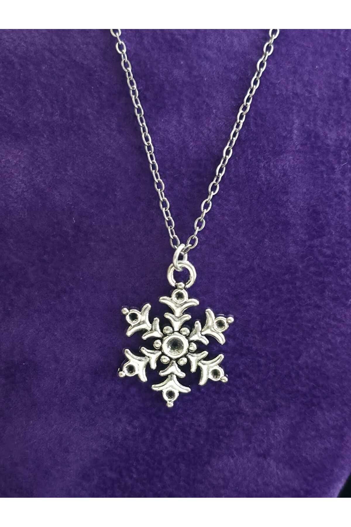 sarıyer silver Kar Tanesi Model Günlük Kullanıma Uygun Şık Minimal Stil Çelik Kolye Ucu Ve Çelik Zincir Kolye