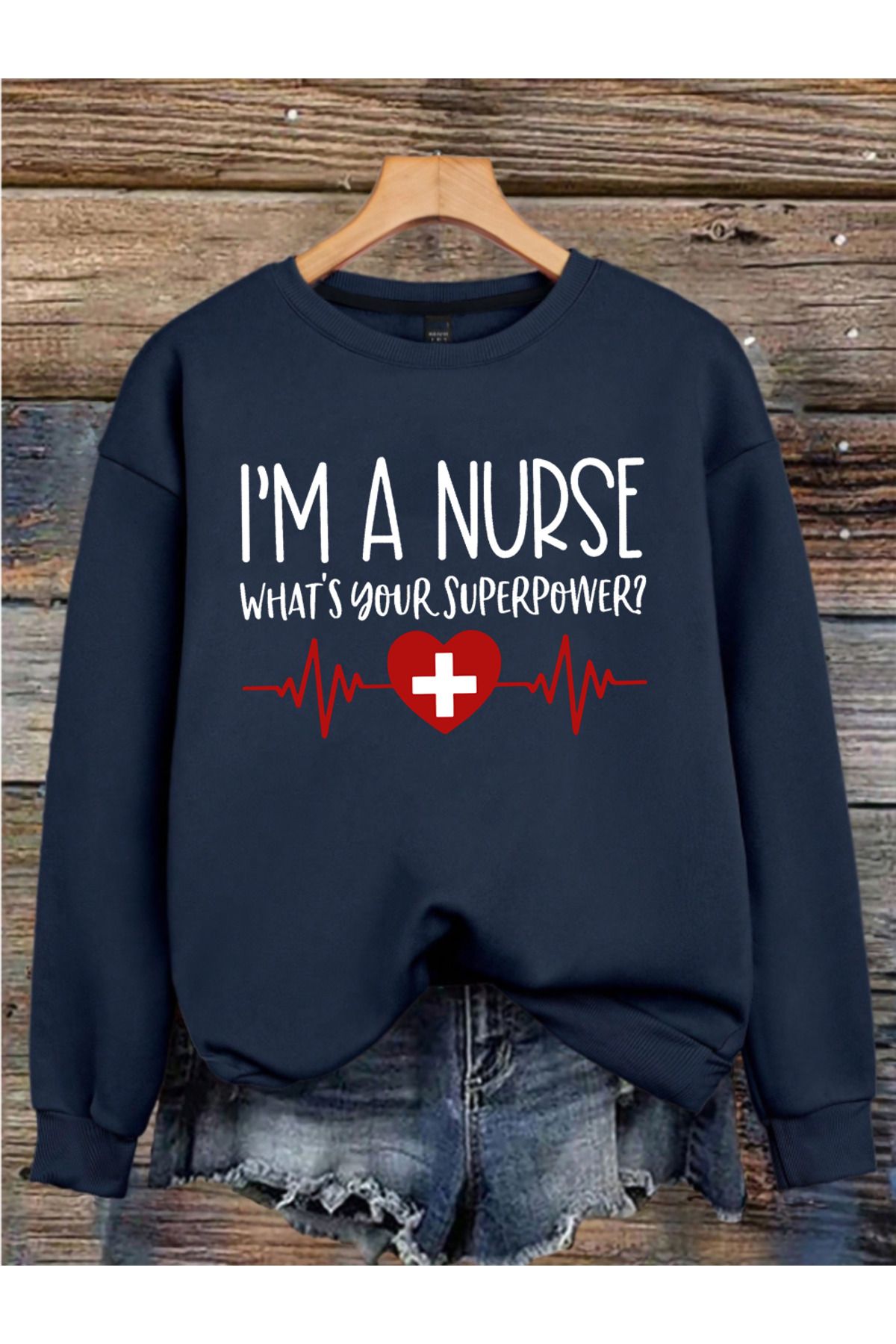 MAGORS HEMŞİRE TASARIMLARI BASKILI 3 İPLİK BİSİKLET YAKA UZUN KOLLU KADIN SWEATSHIRT