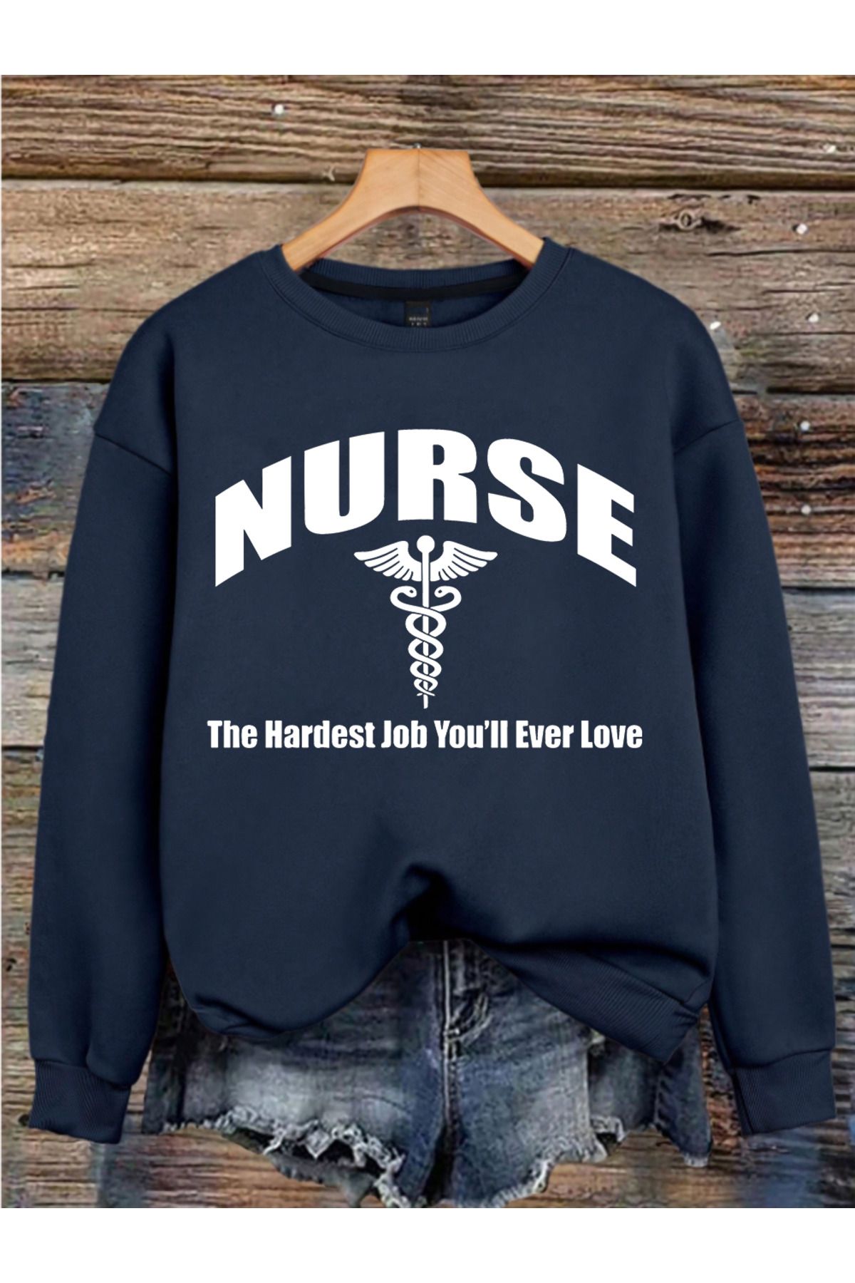 MAGORS HEMŞİRE TASARIMLARI BASKILI 3 İPLİK BİSİKLET YAKA UZUN KOLLU KADIN SWEATSHIRT