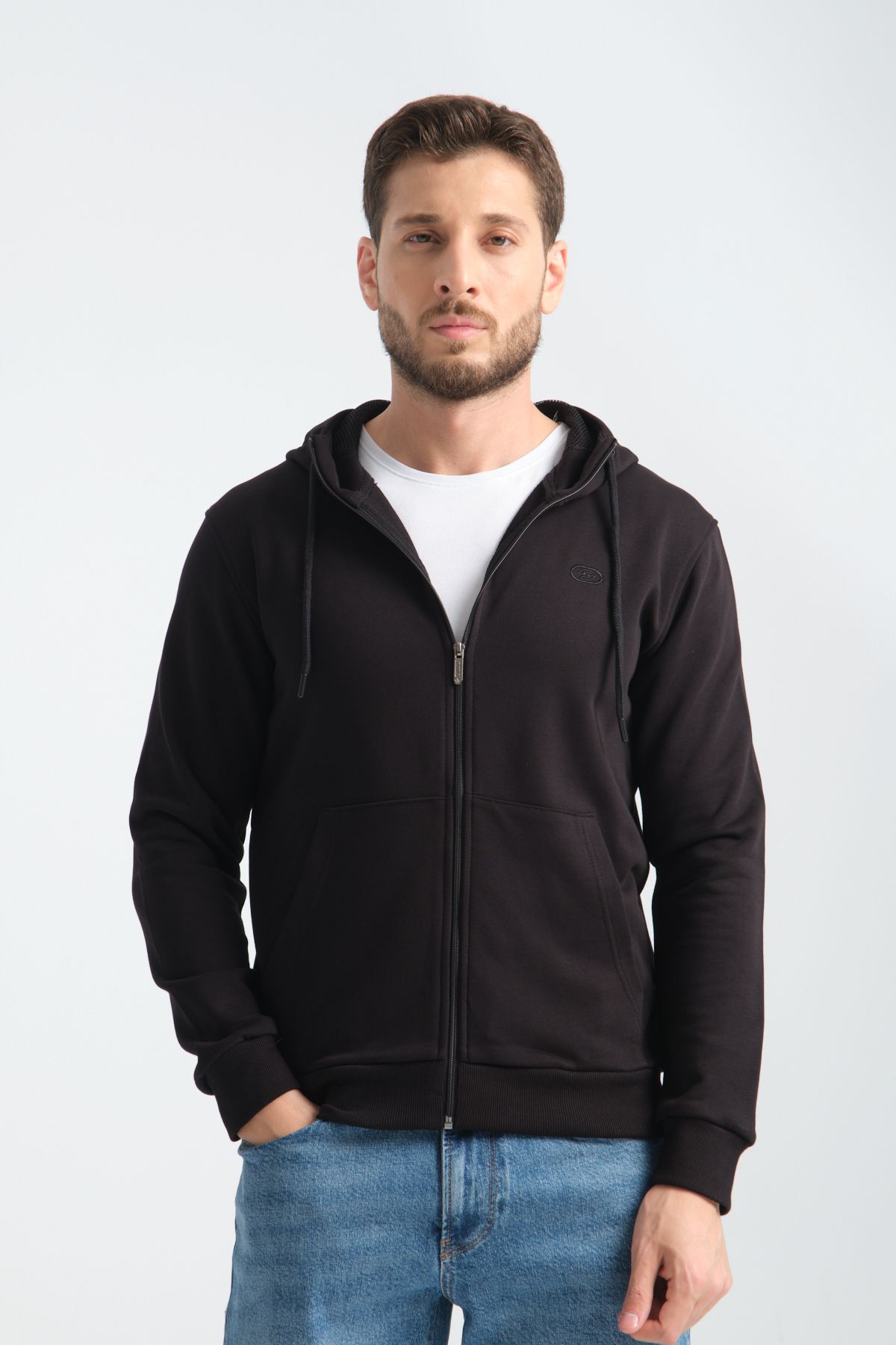 Shooter Sportswear Premium Erkek Sweatshirt Siyah Kapüşonlu Fermuarlı