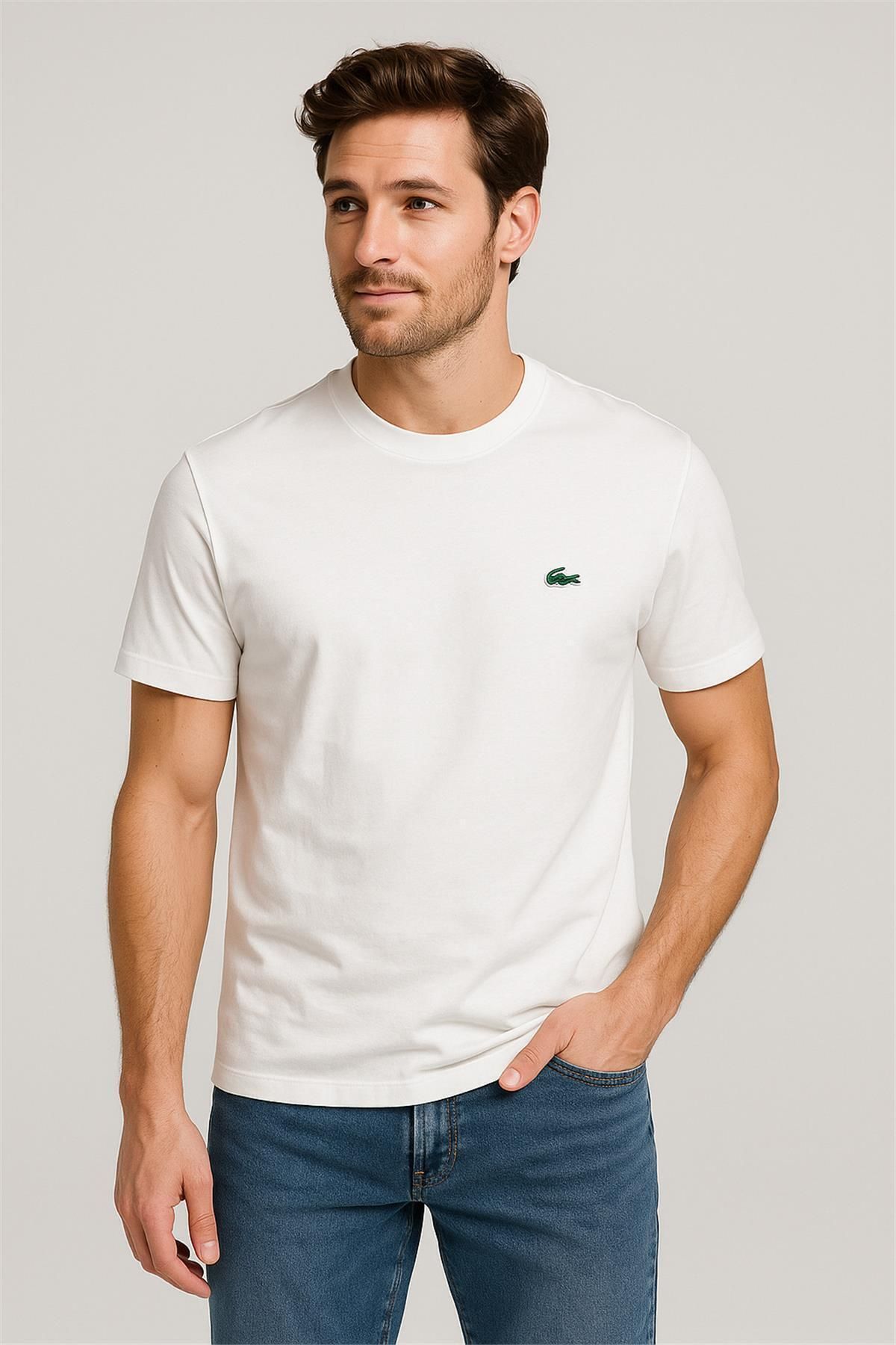 Trend07 Bisiklet Yaka T-shirt Beyaz