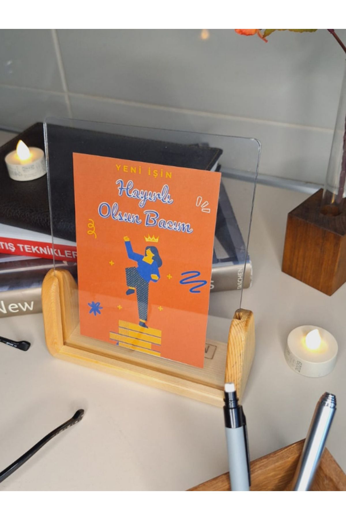 NO ON ATÖLYE-Solid Handmade Plexiglass Frame (Pine Tree) - New Work Be Good Luck My Hand Greeting Card 6