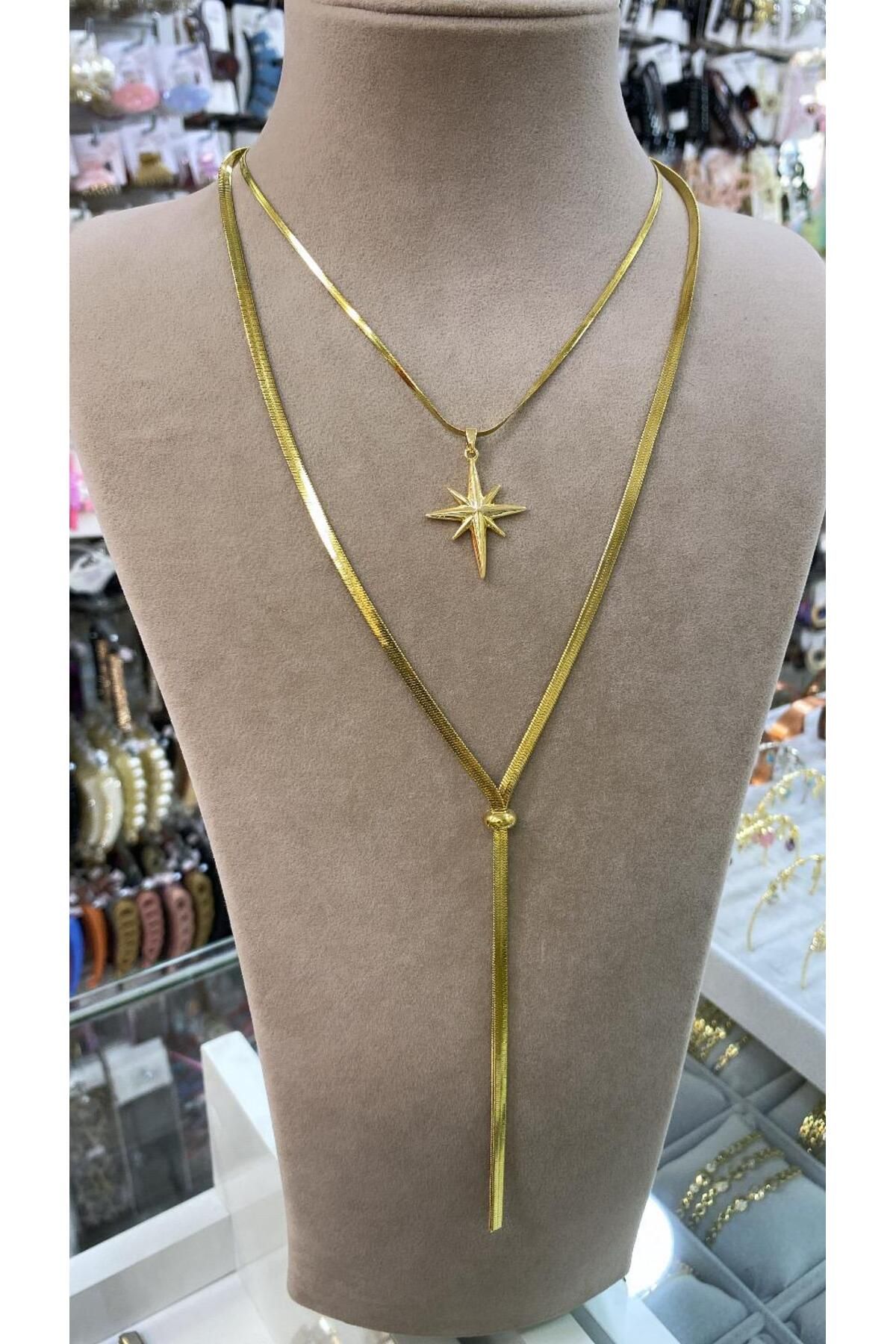 Azra Accessories Kadın Gold Çelik Çoklu Kolye